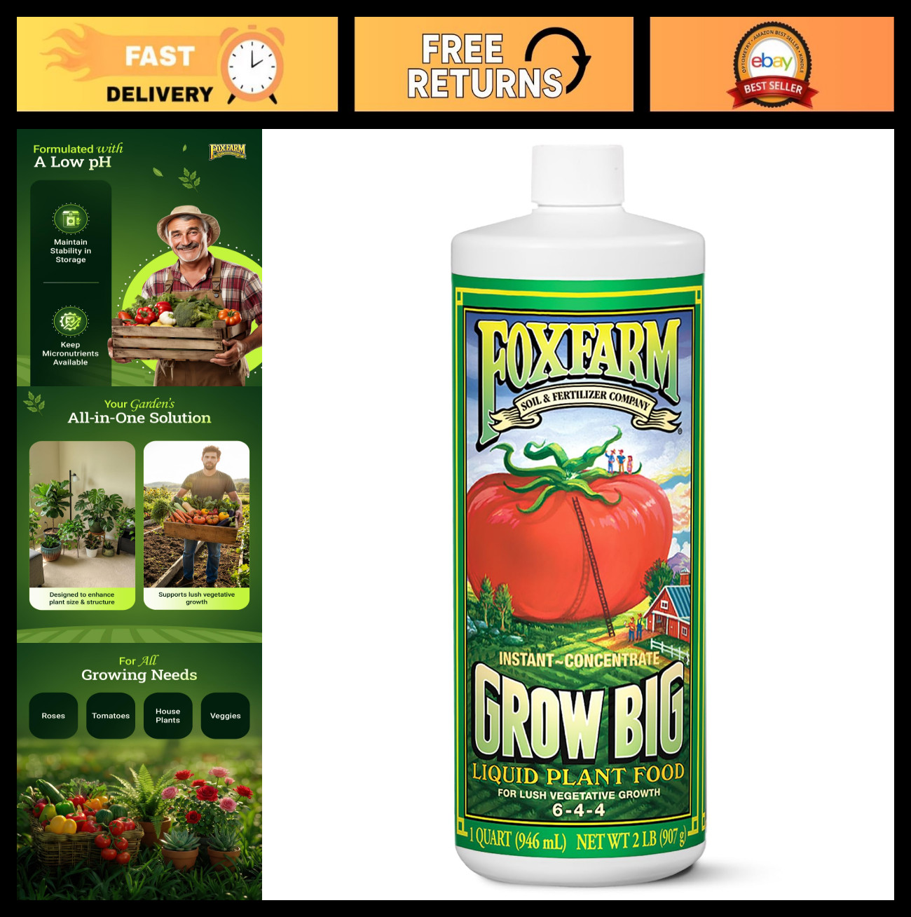 Liquid Plant Fertilizer 6-4-4 for House Plants – Fast Nutrient Uptake, Quart Siz