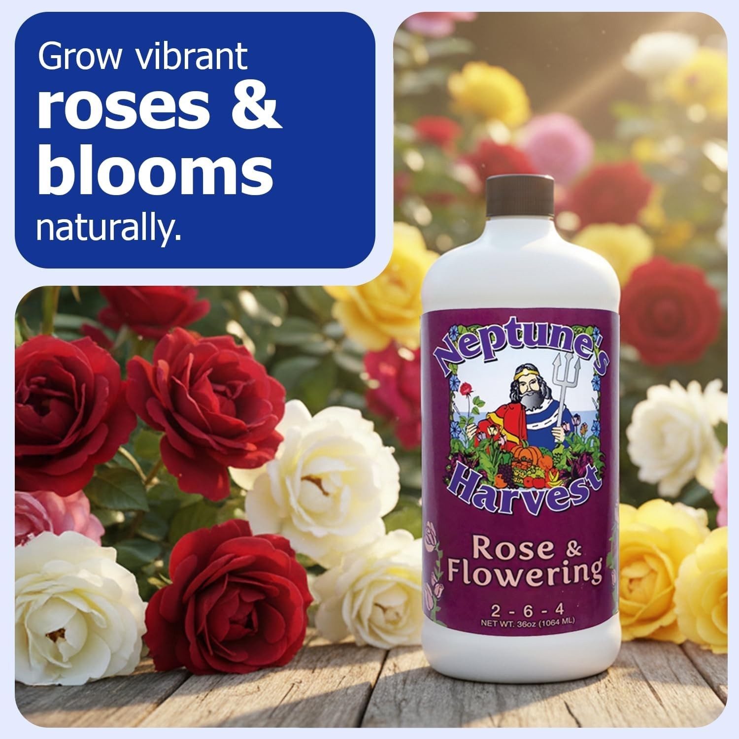 Rose & Flowering Fertilizer 2-6-4 – 36oz Bottle – Organic Liquid Food for Vib…