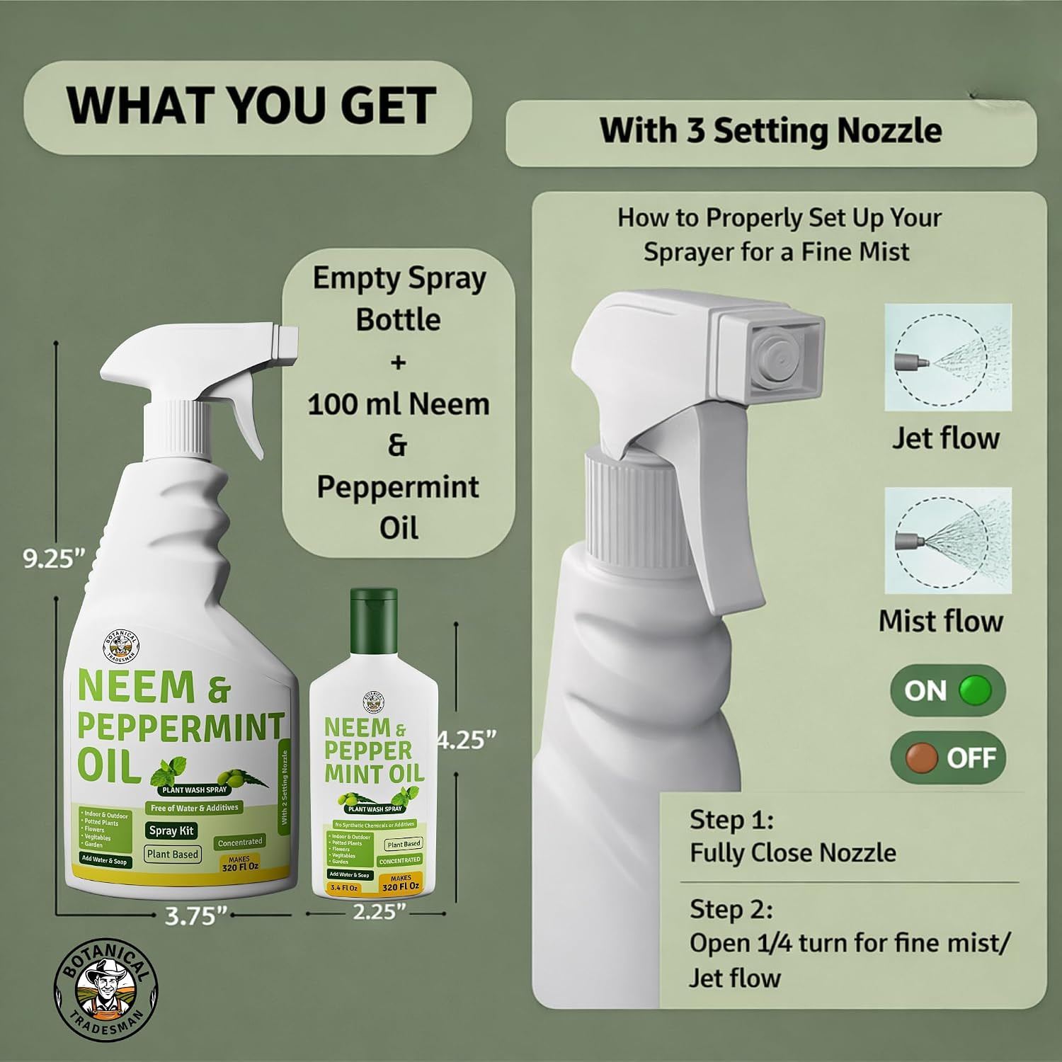 Neem Oil Spray for Plants with Peppermint – Makes 320 Fl Oz – 20 Times Refill- D