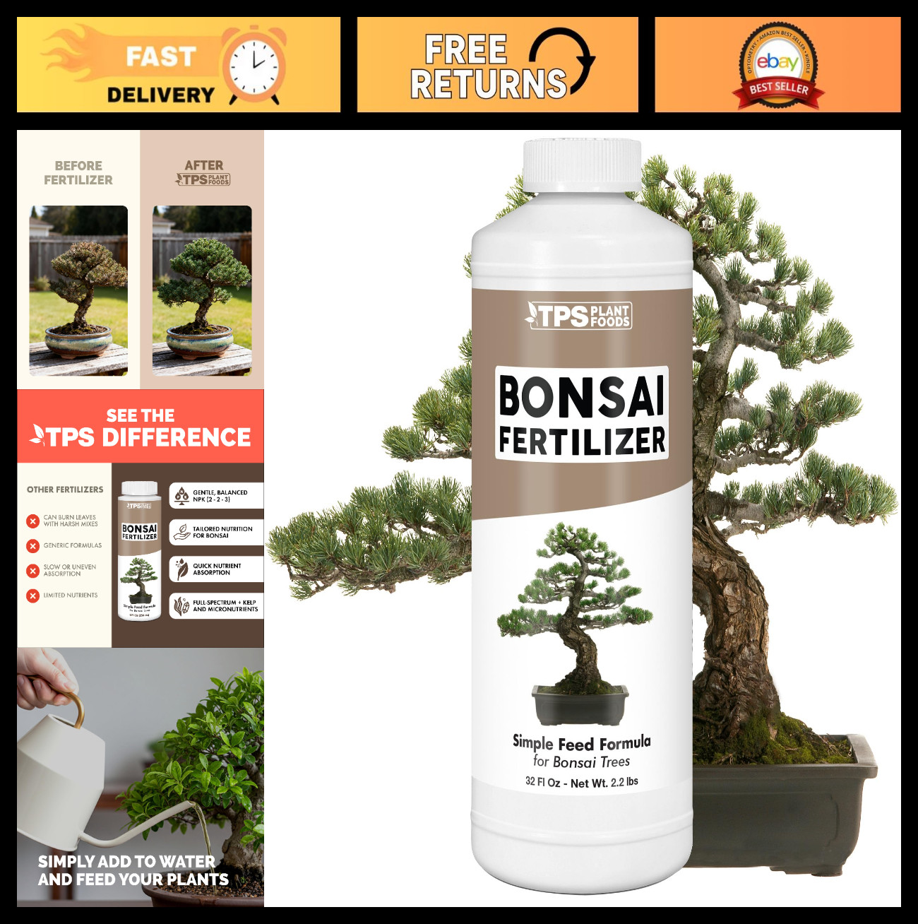 Liquid Bonsai Fertilizer – Plant Food for Healthy Growth, Vibrant Foliage, 32 oz