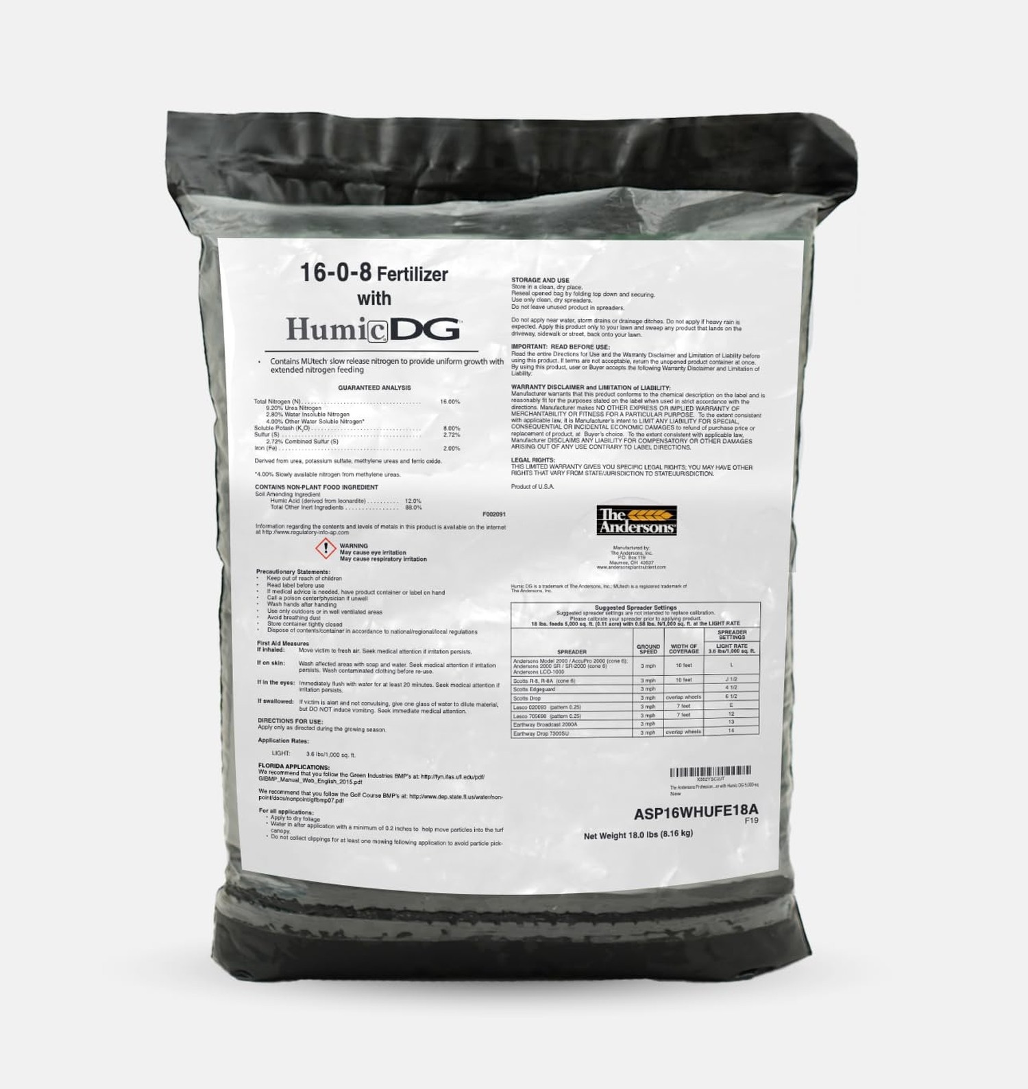 The Andersons Professional PGF 16-0-8 Fertilizer with Humic DG (18lb) 18lb