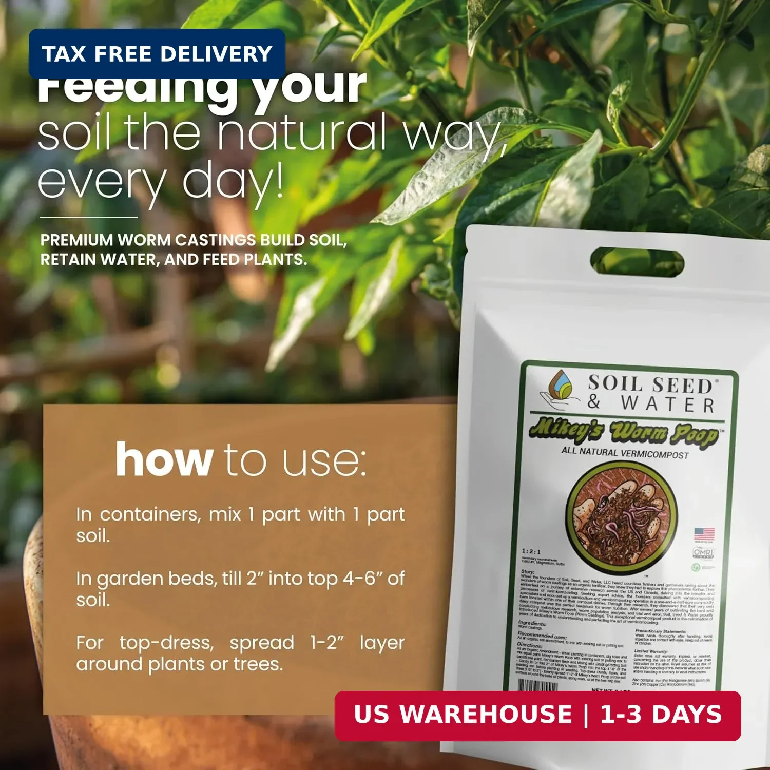 Soil Seed & Water Mikey’s Worm Poop – Organic Dairy Vermicompost Fertilizer Worm