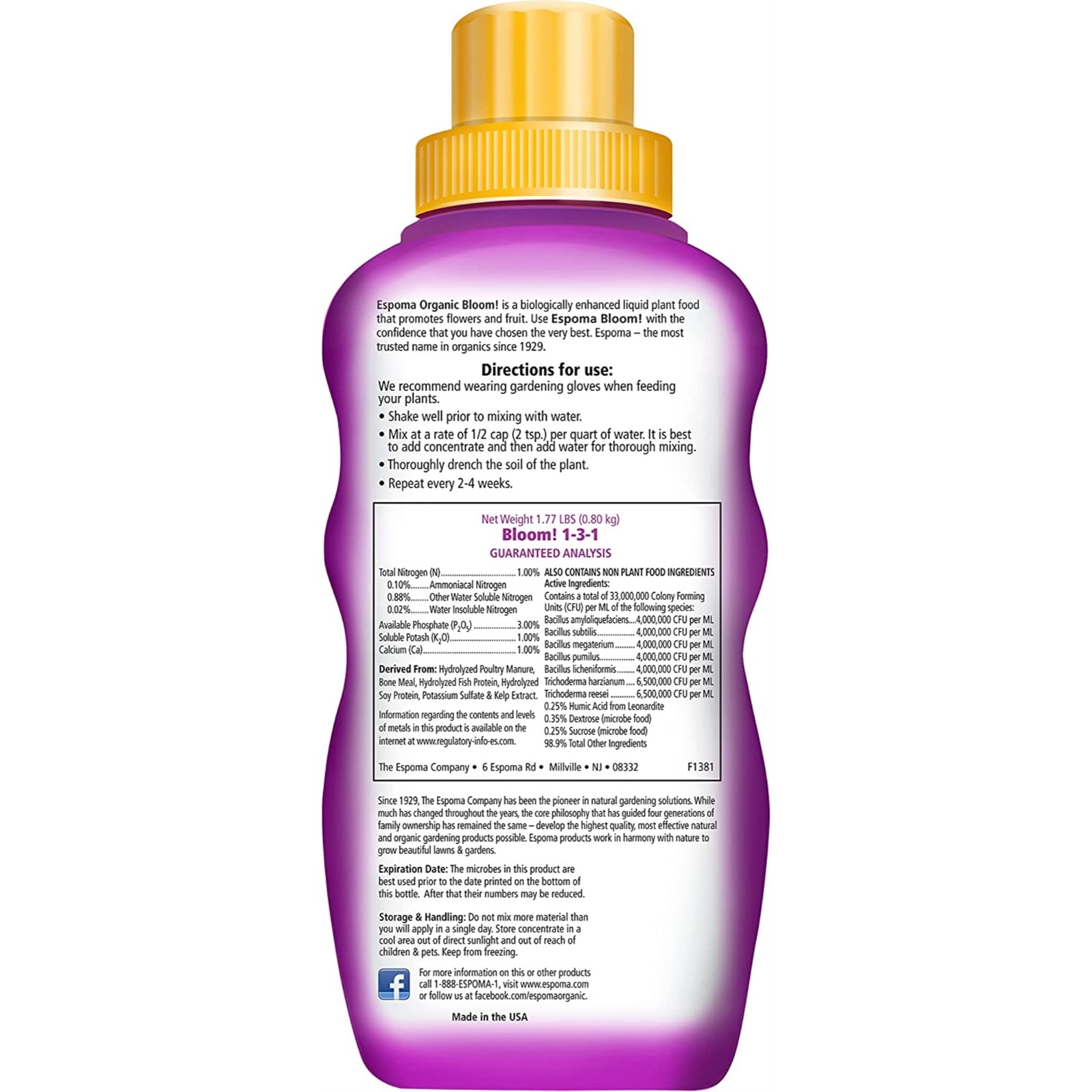 Espoma Organic Bloom Liquid Concentrated Plant Food and Bloom Booster, 16oz