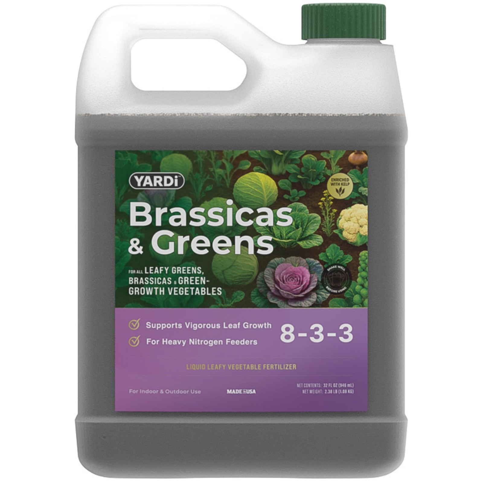 High Nitrogen Liquid Fertilizer 8-3-3 for Kale, Cabbage, Broccoli & Greens 32 oz