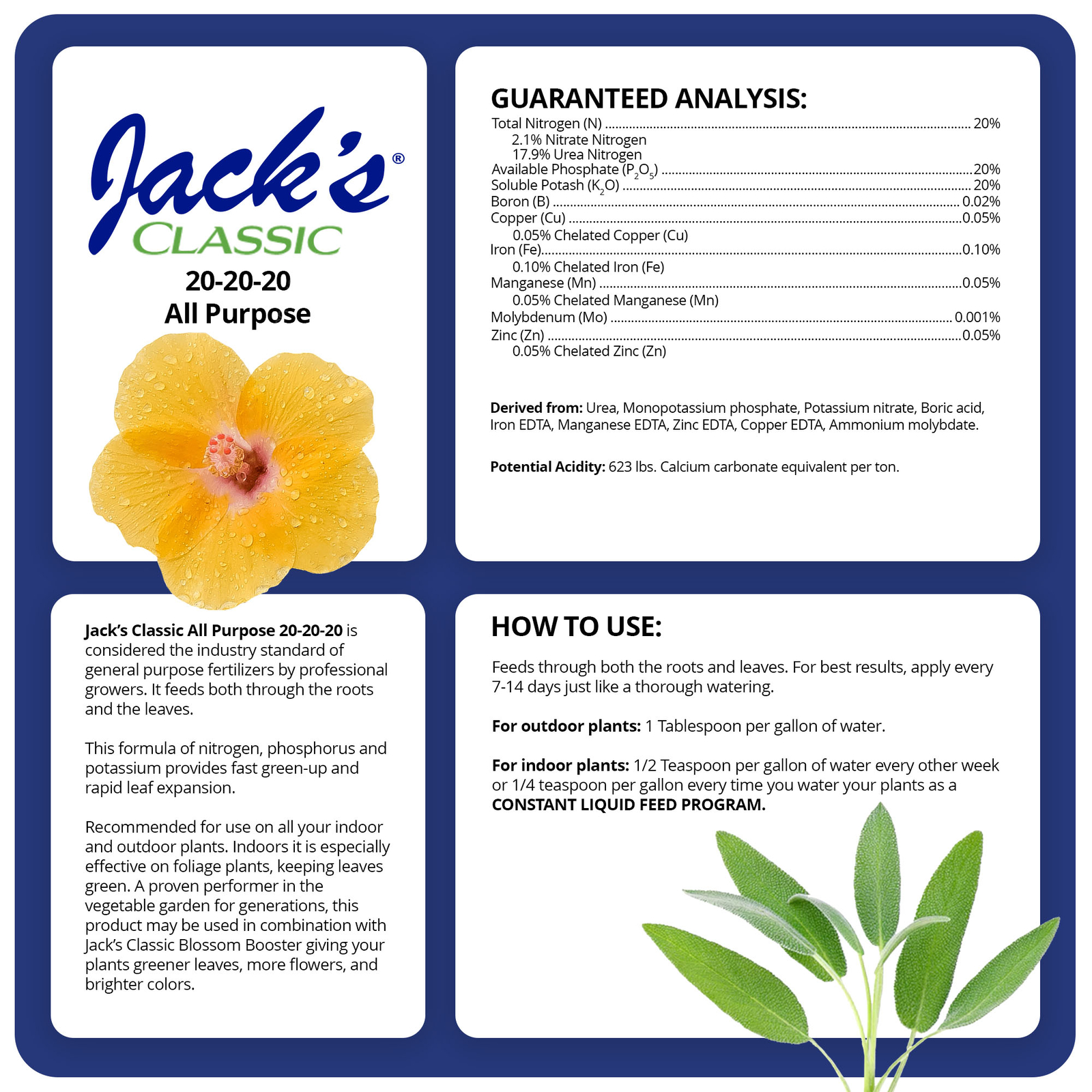 Jack’s Classic 20-20-20 All Purpose Water-Soluble Fertilizer, 8oz