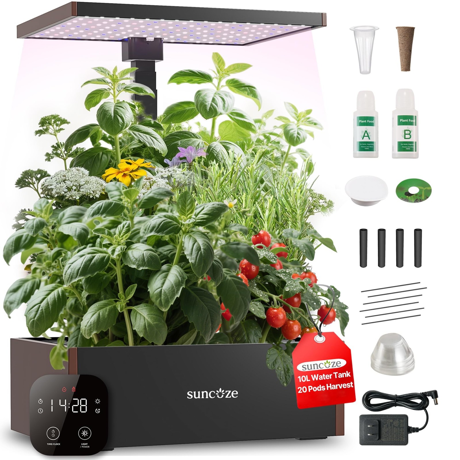 SUNCOZE 20 Pods Hydroponics Growing System Kit, Indoor Herb Garden with 30W L…