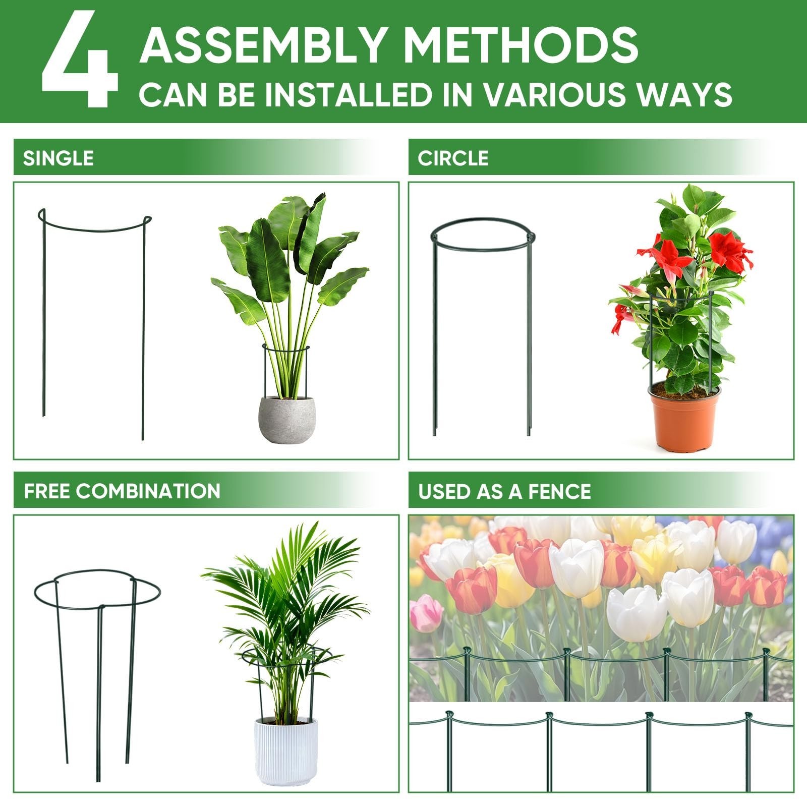 HiGift 10 Pack 24″ H x 10″ W Tall Plant Support Stakes, Half Round Metal Peon…