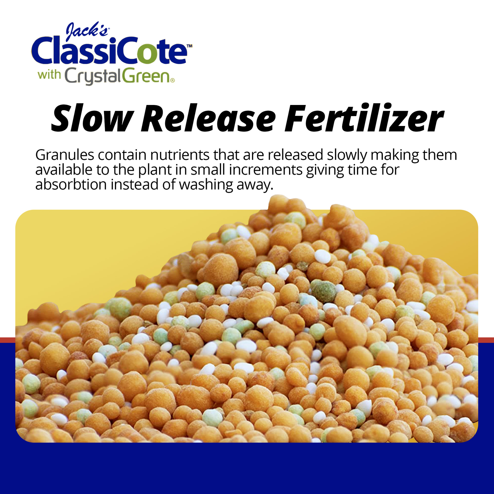 Jack’s Classic 15-8-23 ClassiCote w/ Crystal Green Time-Release Fertilizer, 2lbs