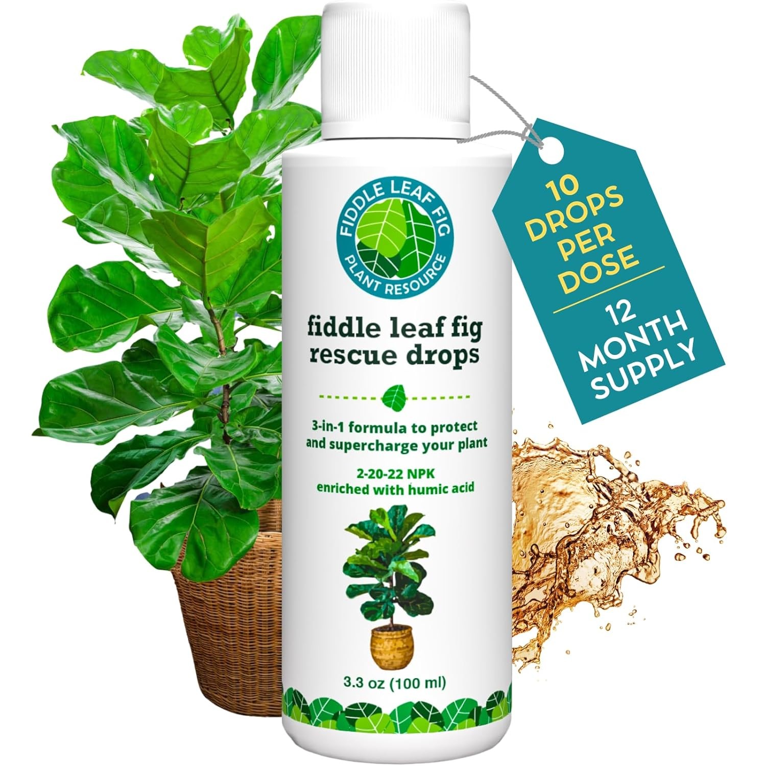 Fiddle Leaf Fig Rescue Drops – Treats Root Rot, Brown Spots, Leaf Drop & Stress