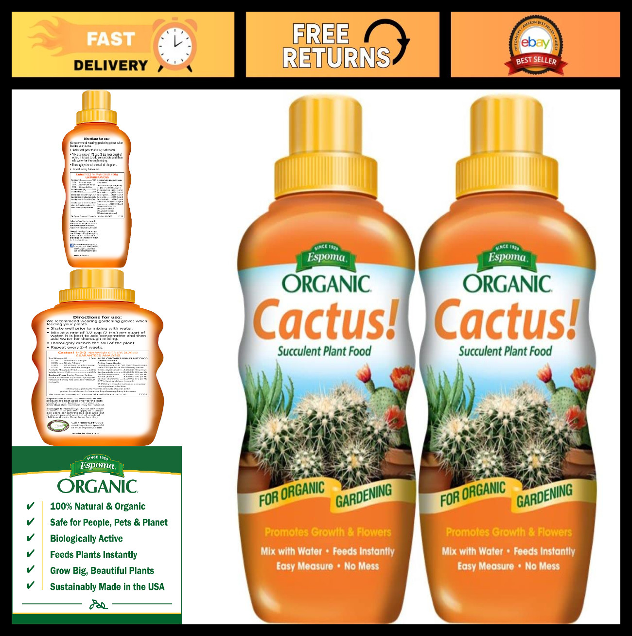 Organic Cactus Plant Food – Natural Fertilizer for Succulents, Palms & Citrus, 8
