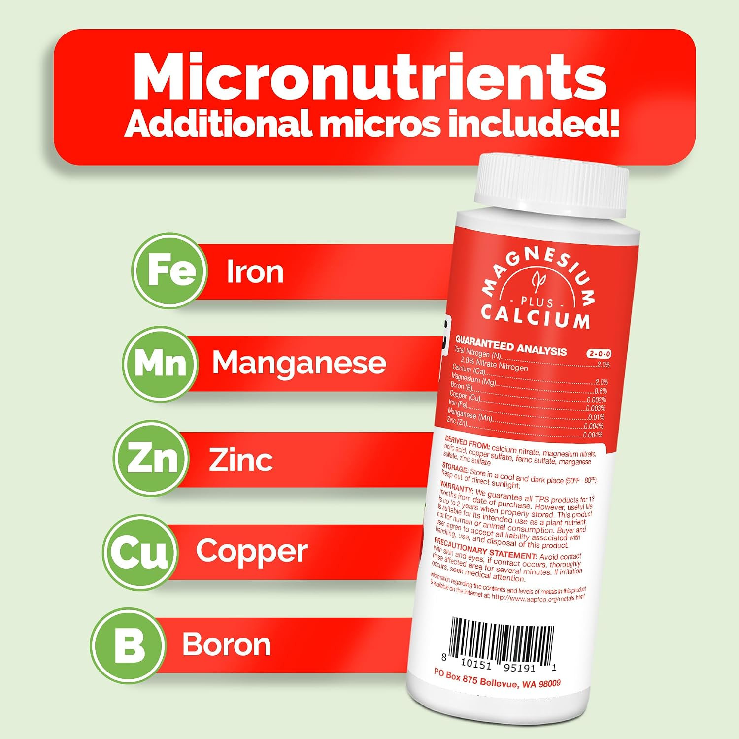 Cal-Mag for Plants Plus Iron and Micros Calcium and Magnesium Prevent Common D