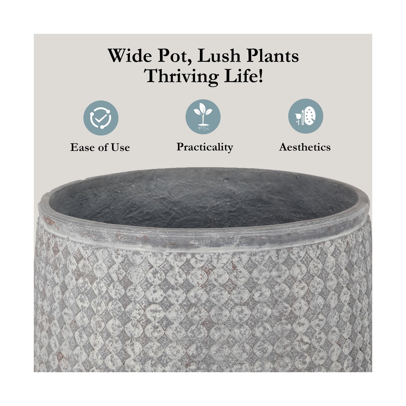 Worth 14.5″ Round Planter, Lightweight Magnesium Oxide Cement Plant Pot, Rais…