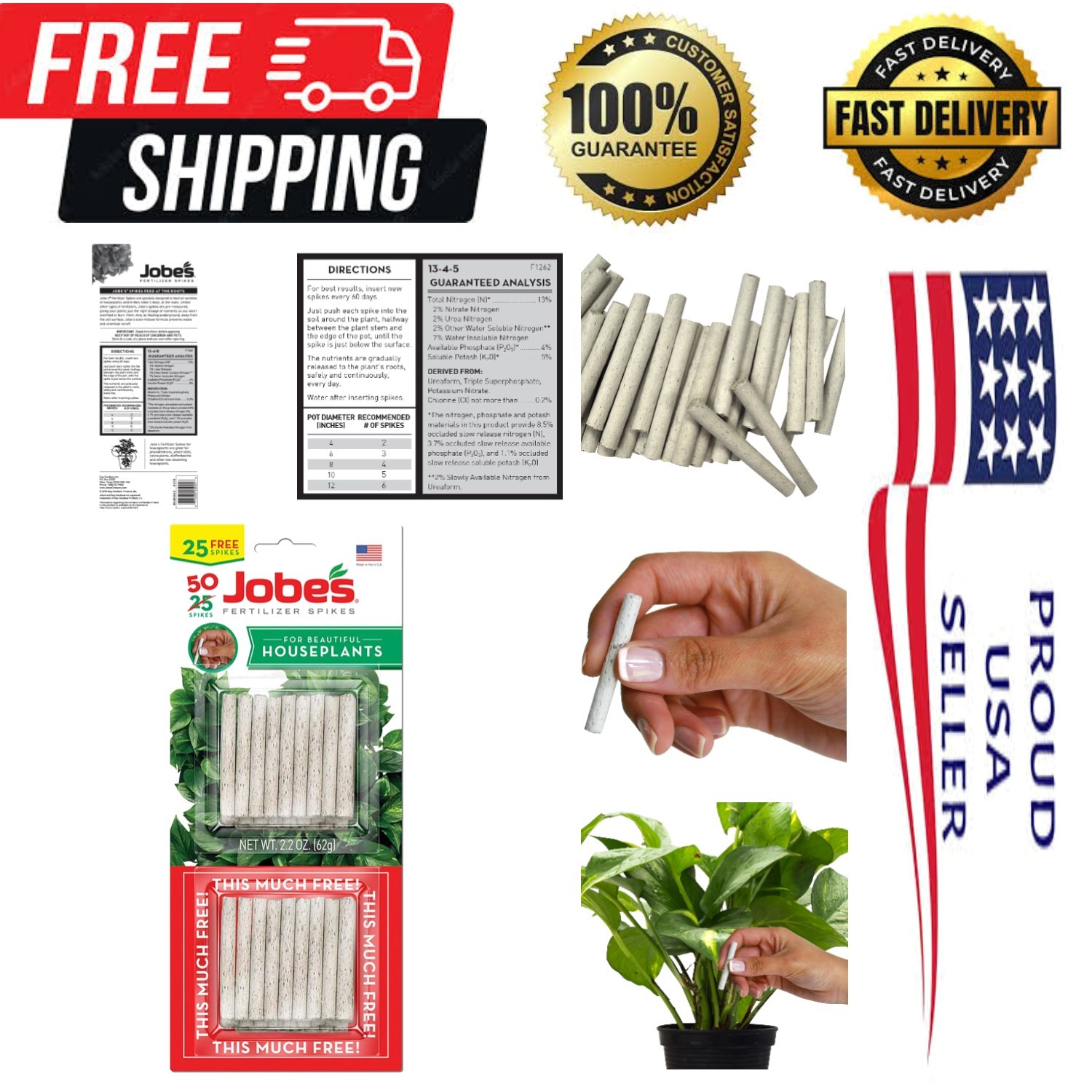 Slow-Release Indoor Plant Fertilizer Spikes, 50 Count for Vibrant Growth