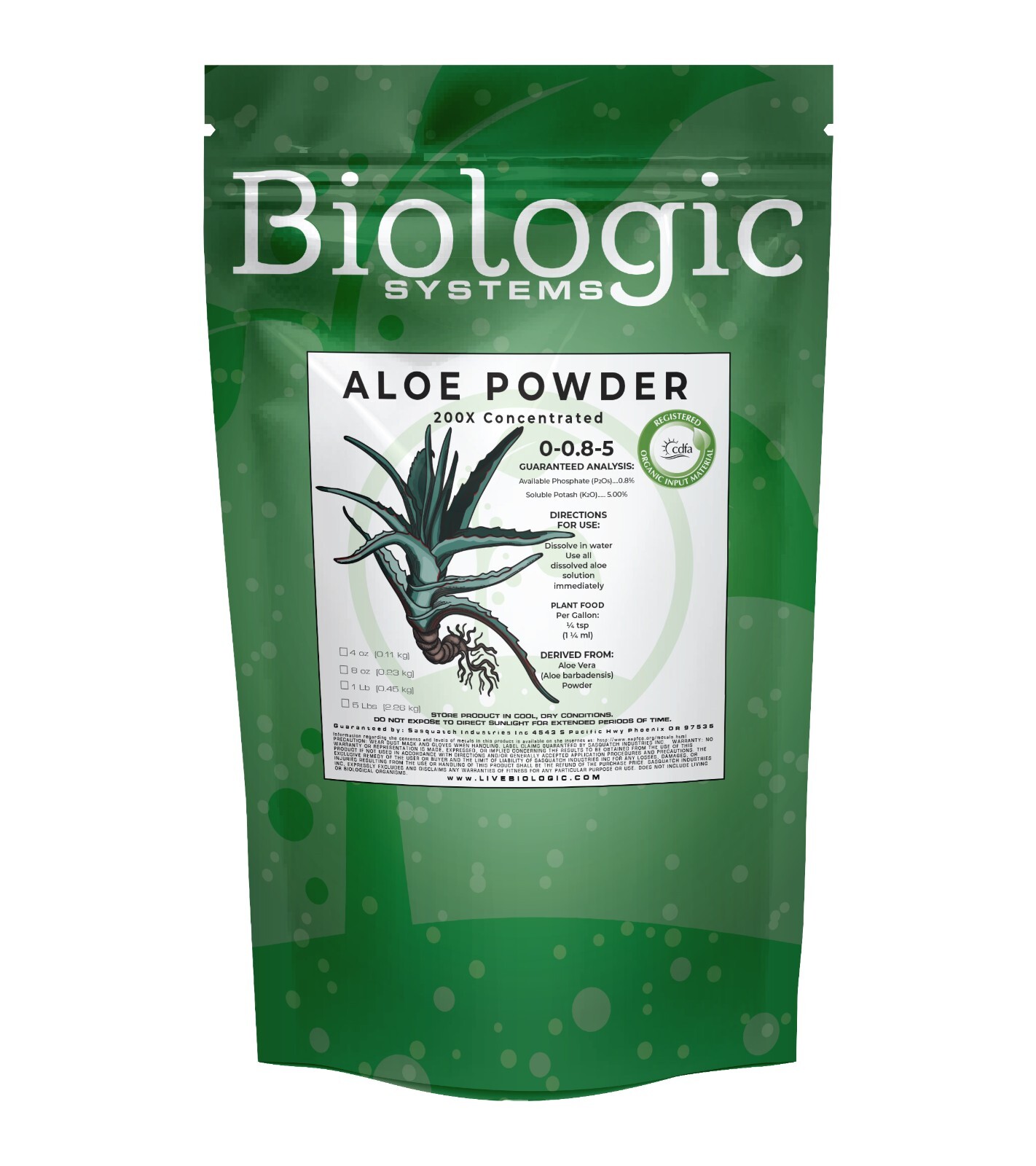 Organic Aloe Powder 200X Concentrated 1 lb Bag