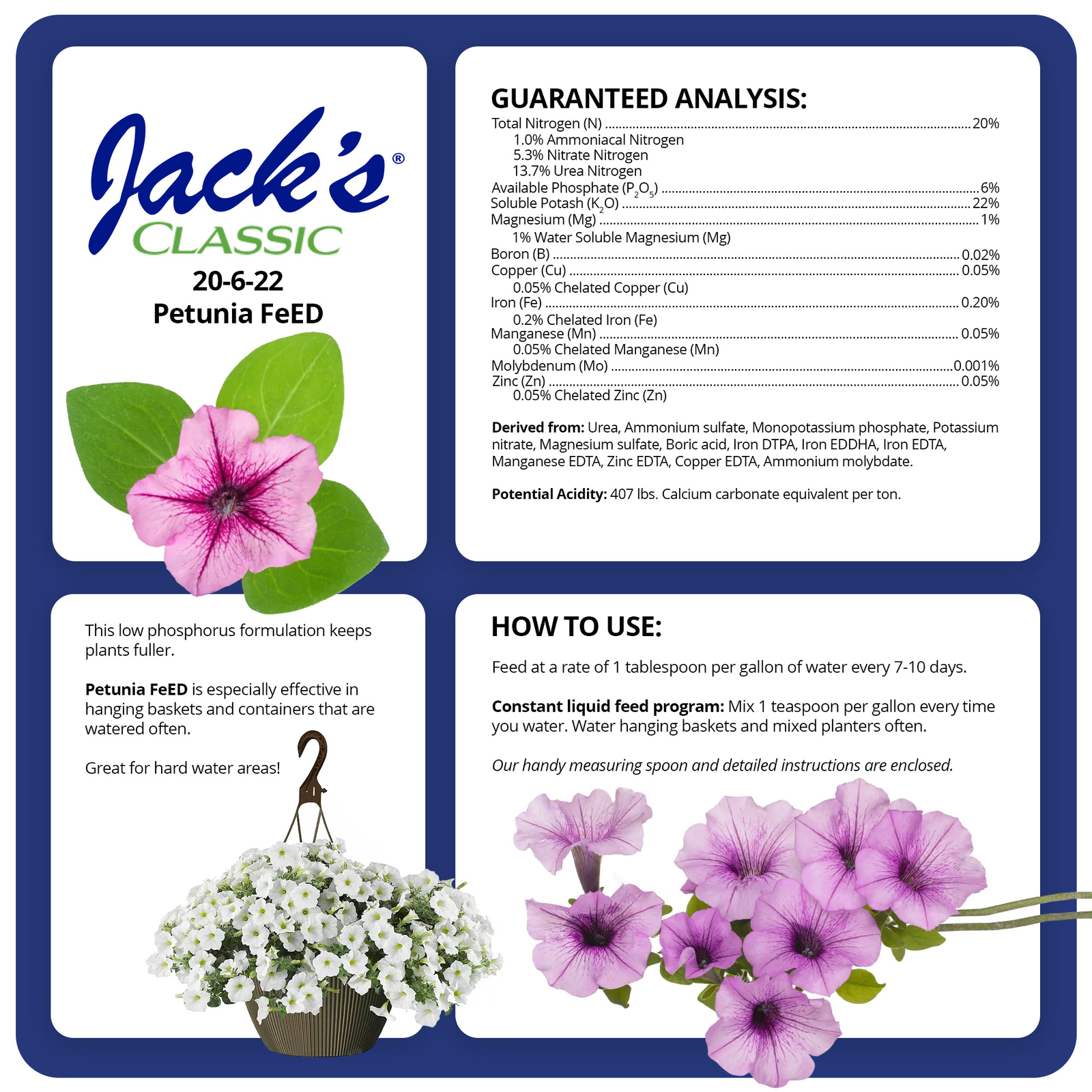 Jack’s Classic 20-6-22 Petunia FeED Water-Soluble Fertilizer, 1.5lbs, 2 Pack