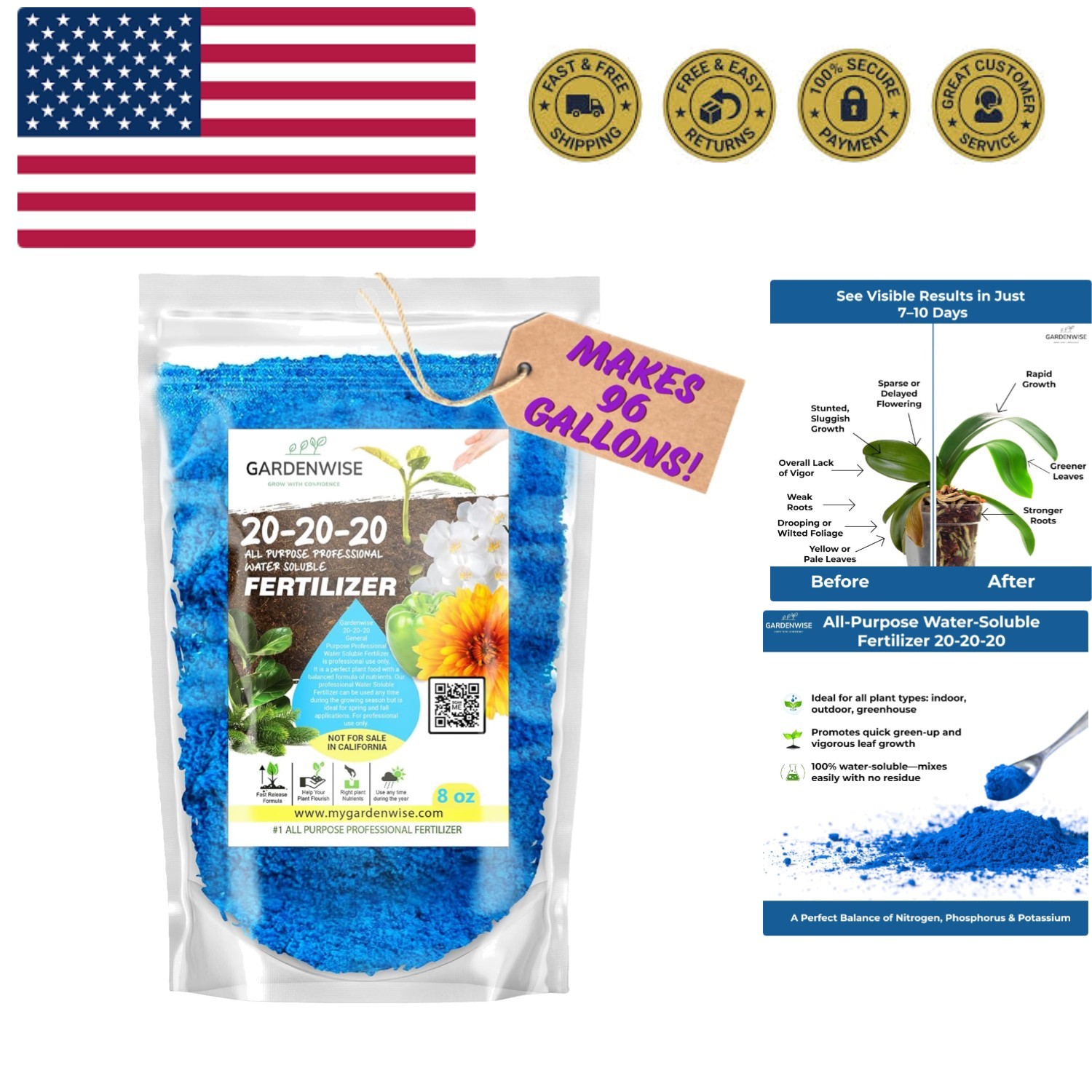 20-20-20 Water-Soluble Fertilizer – Powder for Liquid Plant Food for Indoor &…