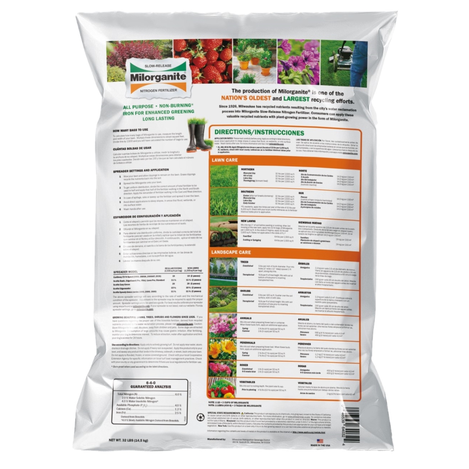 Milorganite Slow Release Nitrogen Lawn Fertilizer 6-4-0, 32 Pounds (Pack of 2)