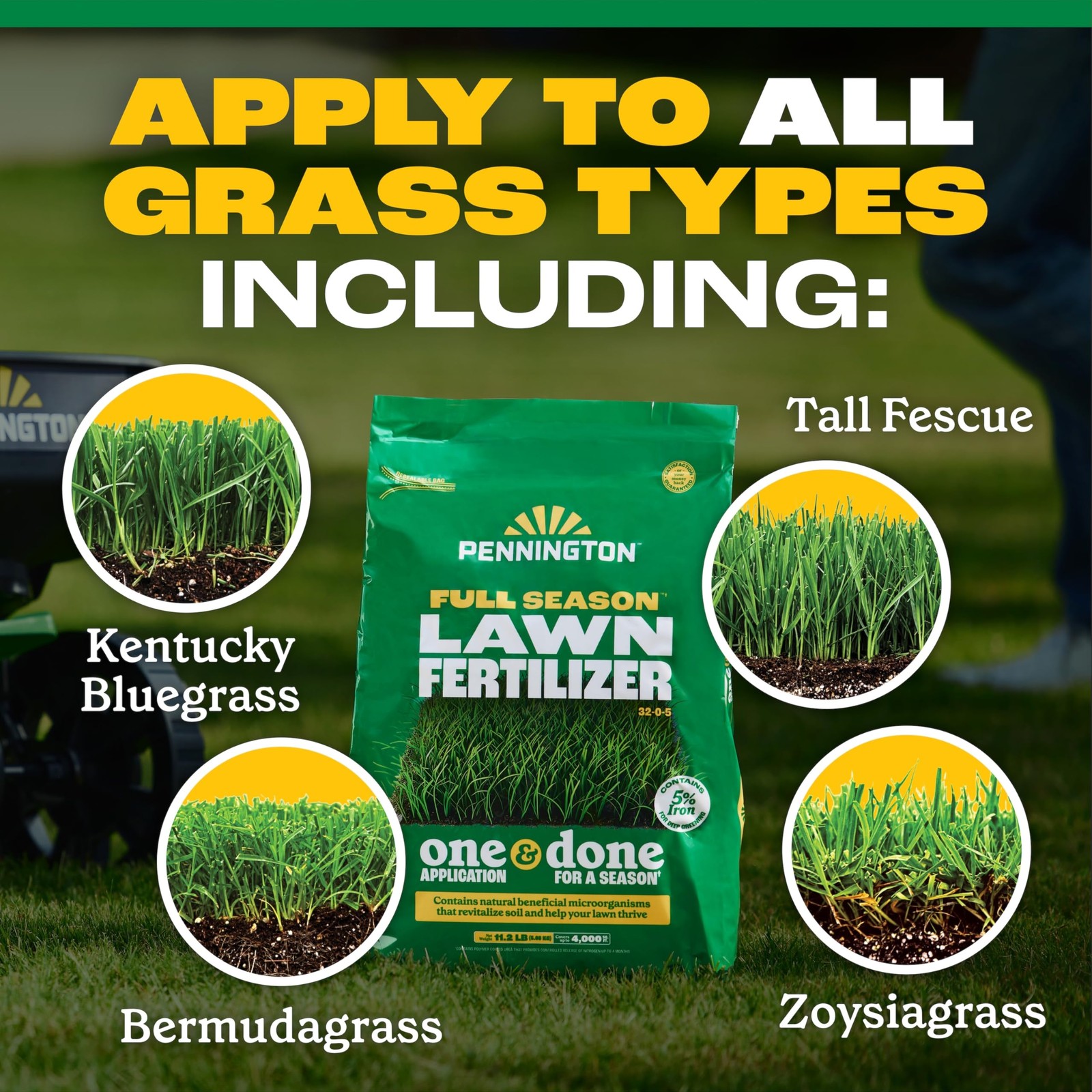 Pennington Full Season Lawn Fertilizer 4M 32-0-5 RF 11.2 LB