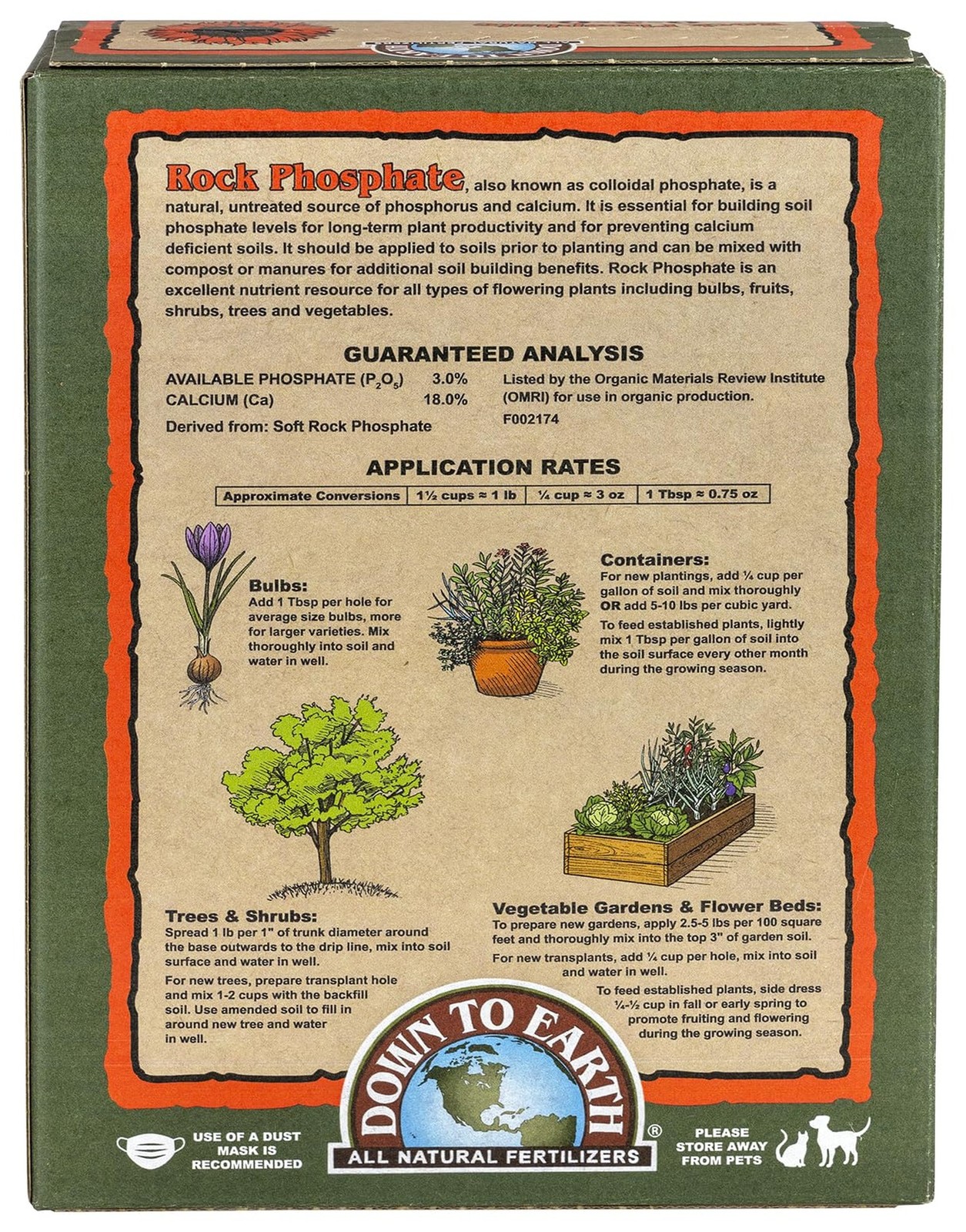 Down To Earth All Natural Fertilizers Organic Rock Phosphate Mix 0-3-0, 5 lb