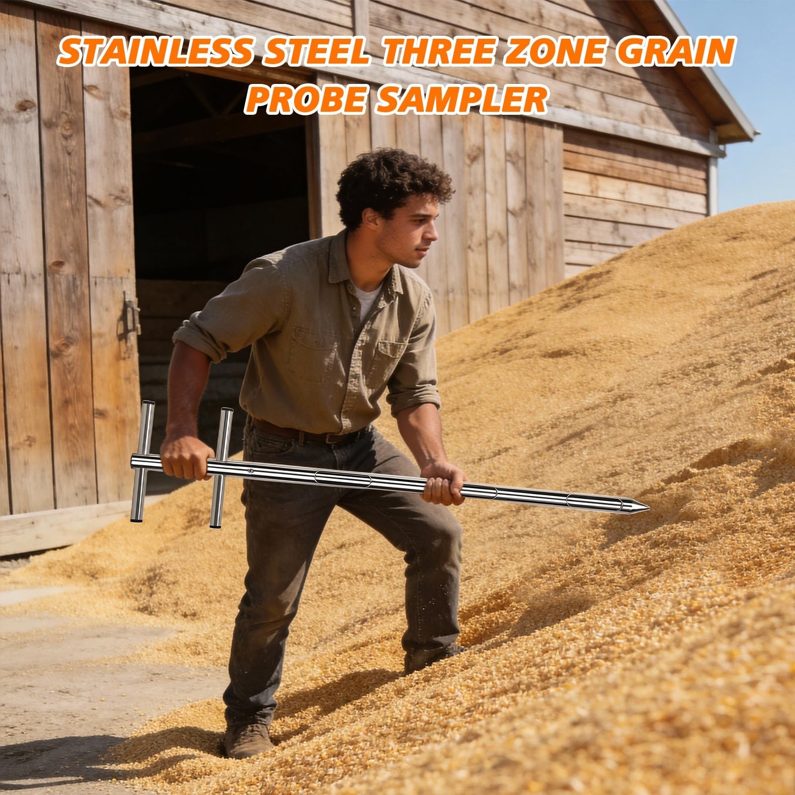 304 Stainless Steel Grain Probe Sampler – Double Tube, Rotary Slot, 39.5″ Portab