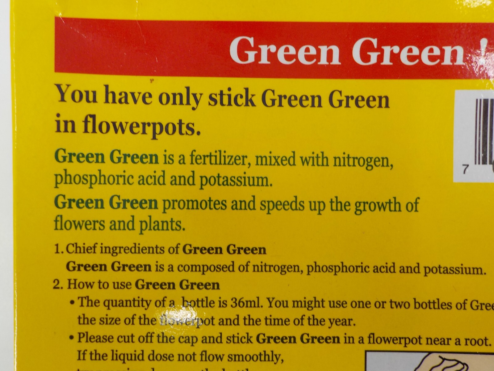 Green Green Liquid Plant Food 10 Pack of 36ml Bottles Instructions on Back NIP