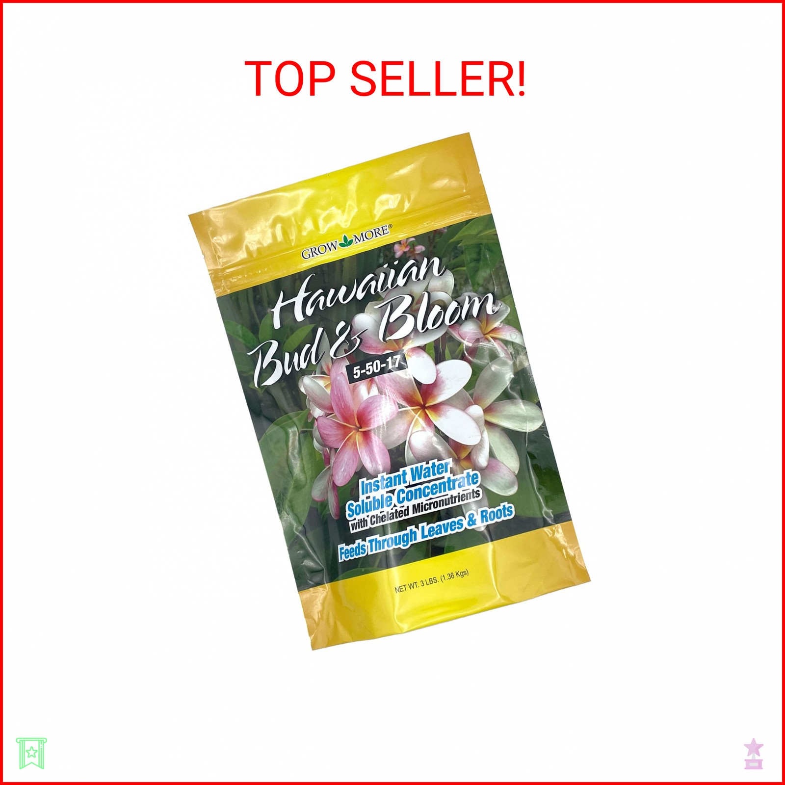 Grow More Urea-Free Hawaiian Bud and Bloom 5-50-17 Fertilizer – 3lbs of Water So