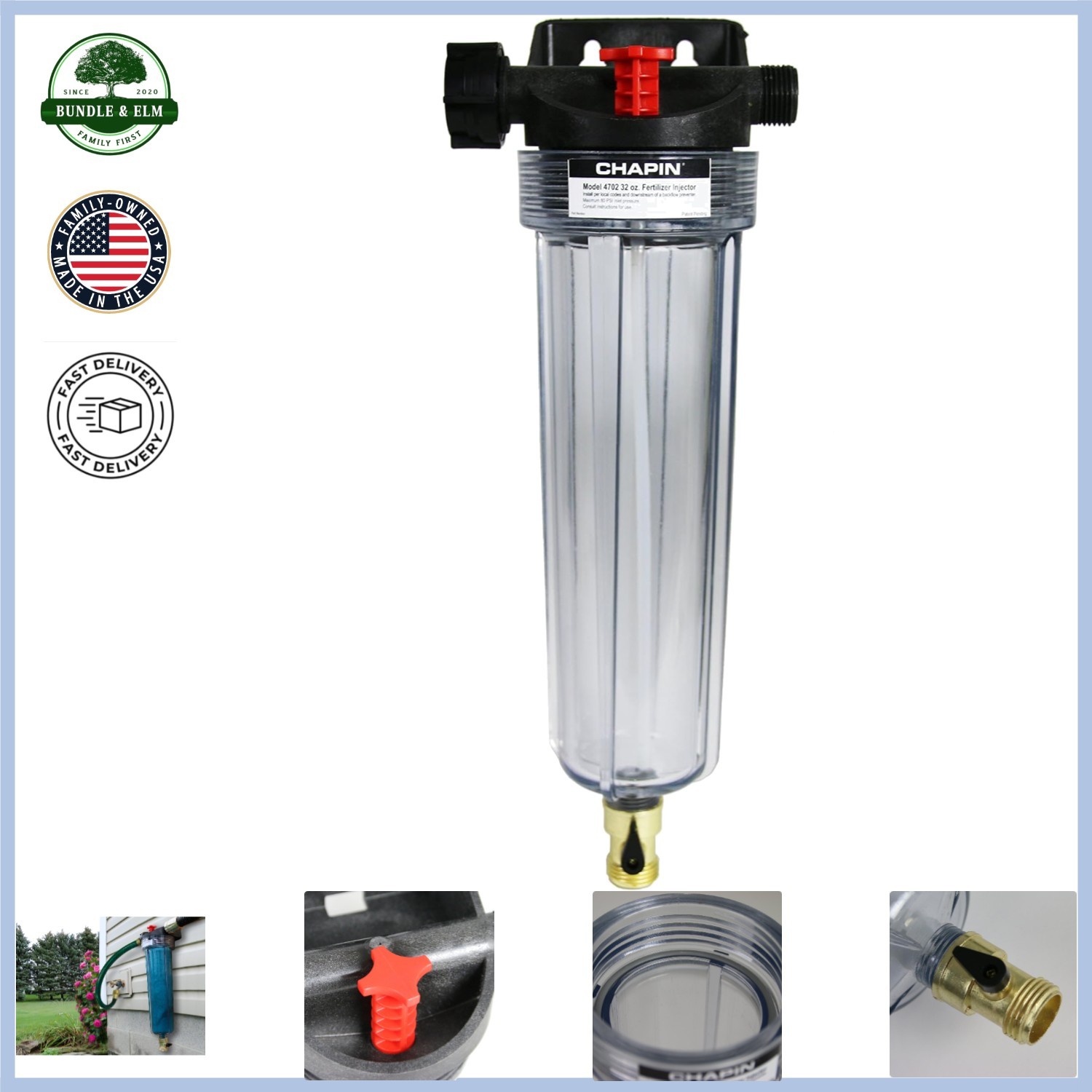 Fertilizer Injector System with Large Opening for Easy Filling and Monitoring