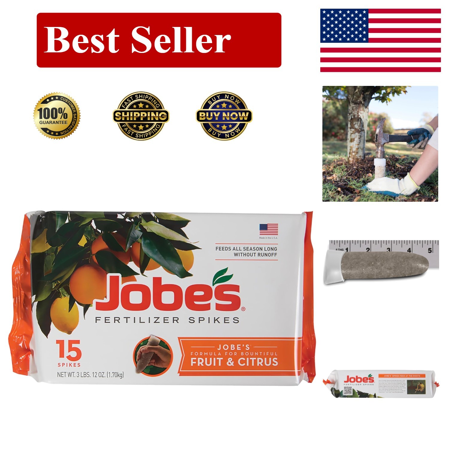 Jobeâ€™s Slow-Release Fertilizer Spikes for Fruit & Citrus Trees – 15 Count Pack