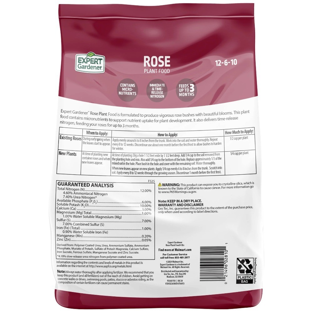 Rose Plant Food Fertilizer 12-6-10 NPK 4 lb Bag for Healthy Blooms and Strong