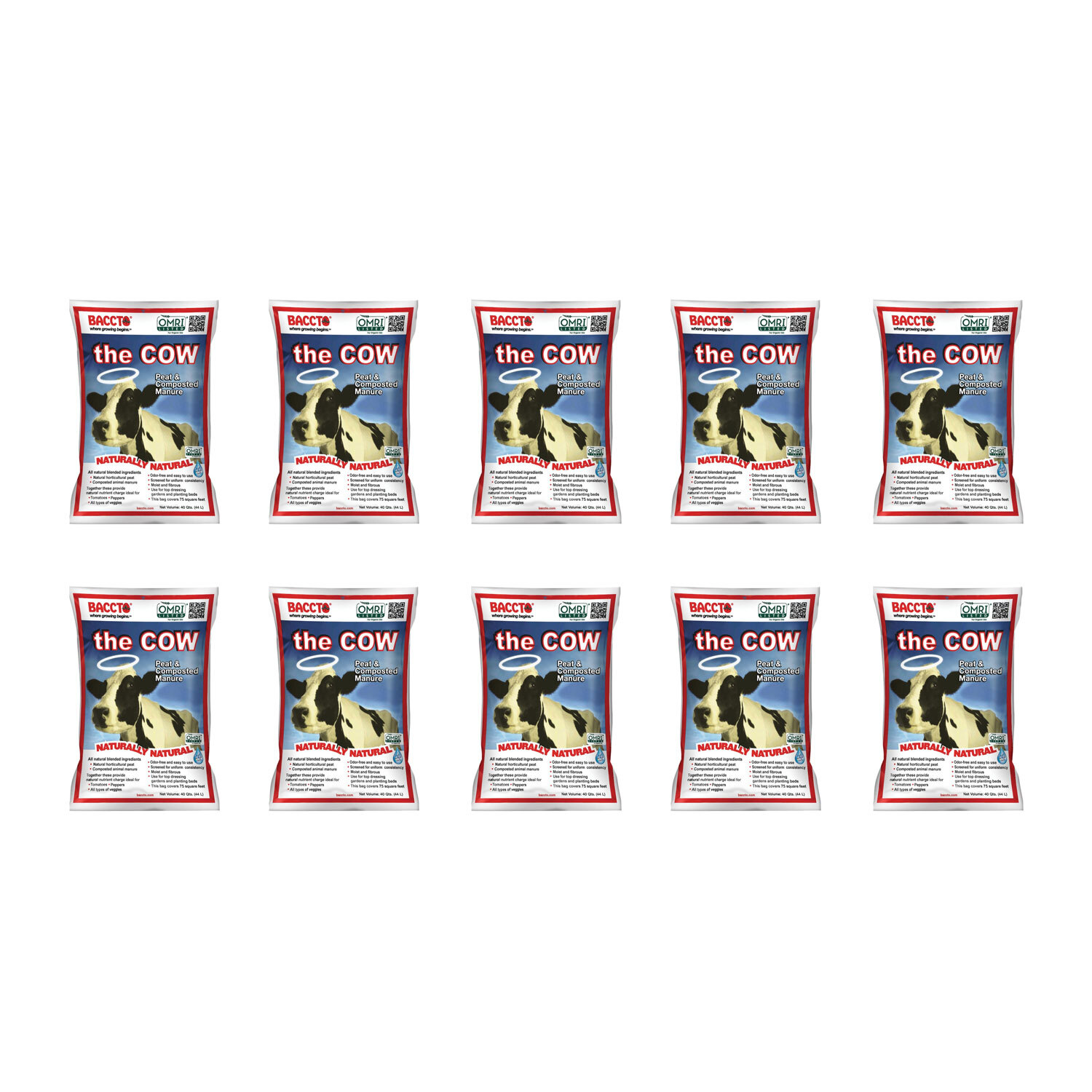 Baccto Wholly Cow Horticulture Peat & Composted Manure, 40 Quarts (10 Pack)