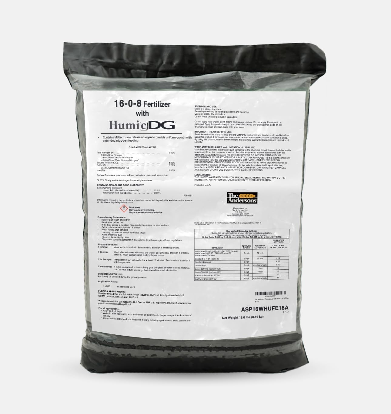 Andersons PGF 16-0-8 Fertilizer with Humic DG, 18lb Granular Nitrogen Lawn