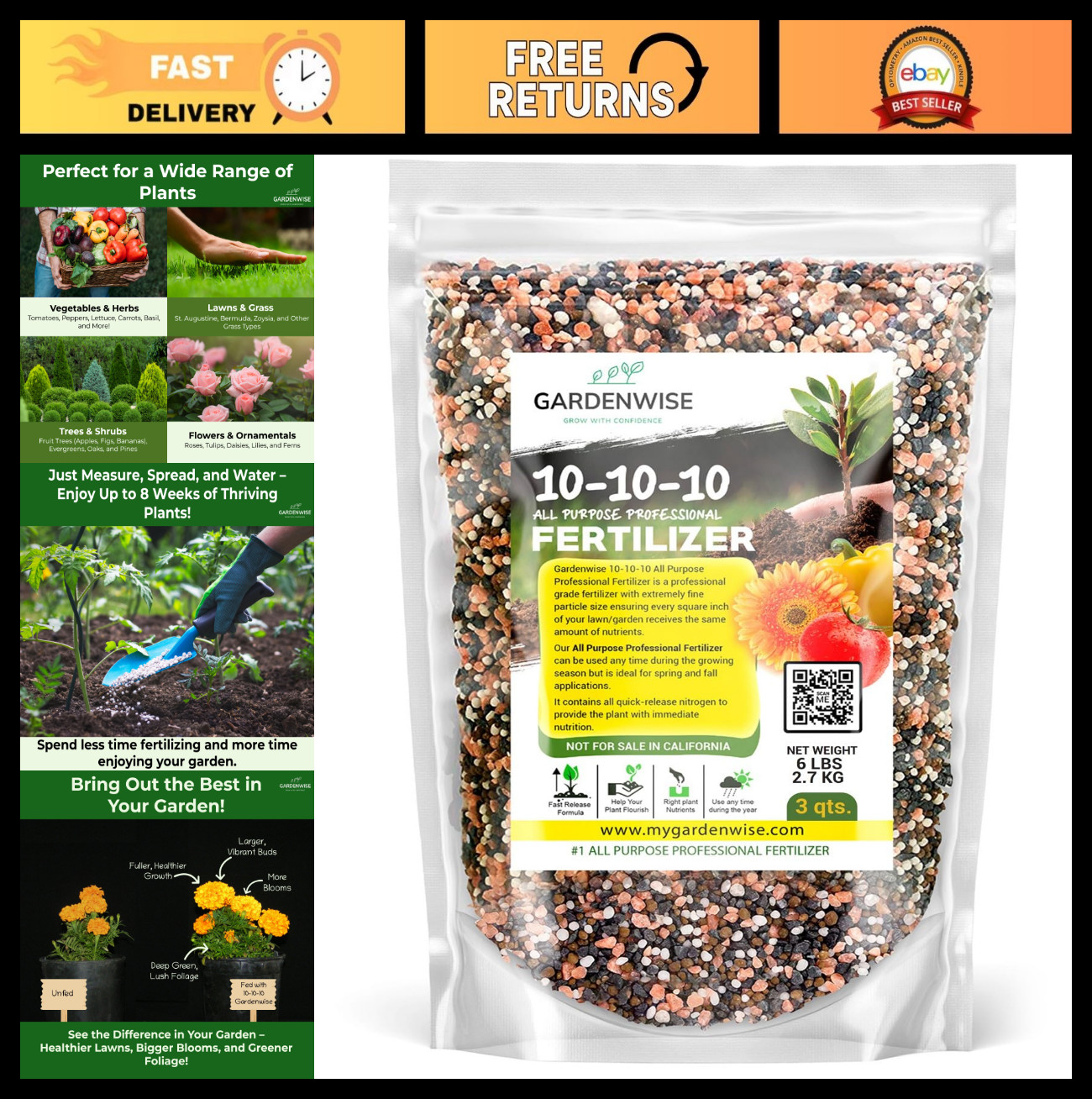 All-Purpose 10-10-10 Slow Release Granular Fertilizer for Vegetables, Flowers, T