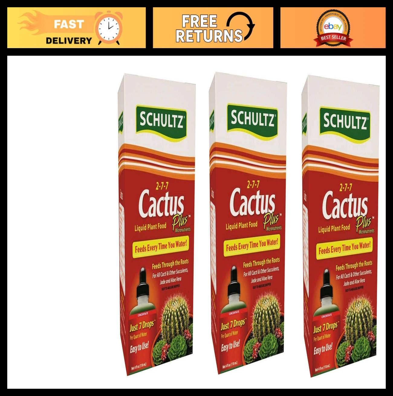 Cactus Plant Food 2-7-7 Liquid Fertilizer, 4 oz, 3 Pack – Boost Growth & Health