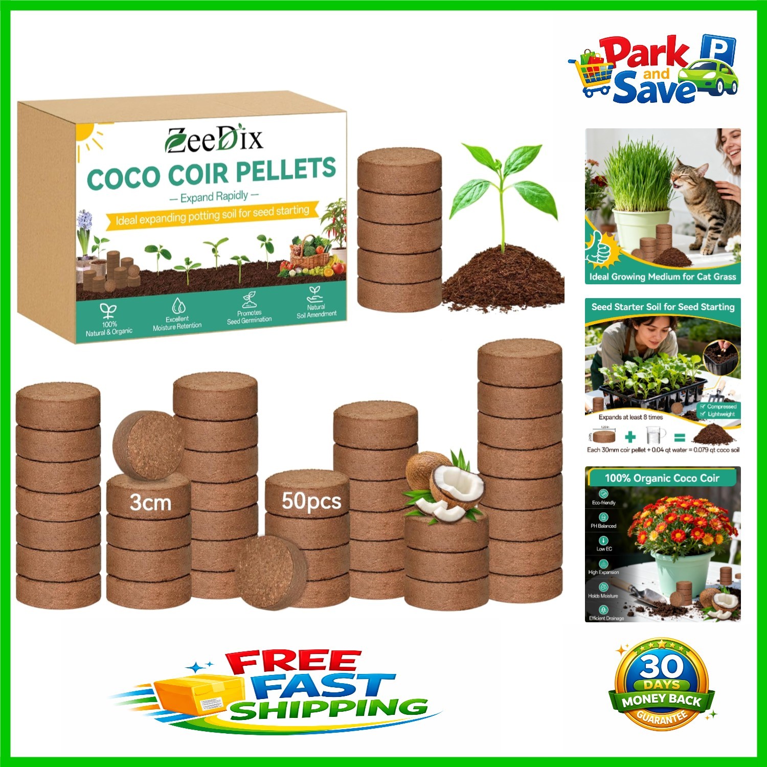 50 Organic Coco Coir Pellets – 30mm Seed Starter Soil for Thriving Indoor Plants