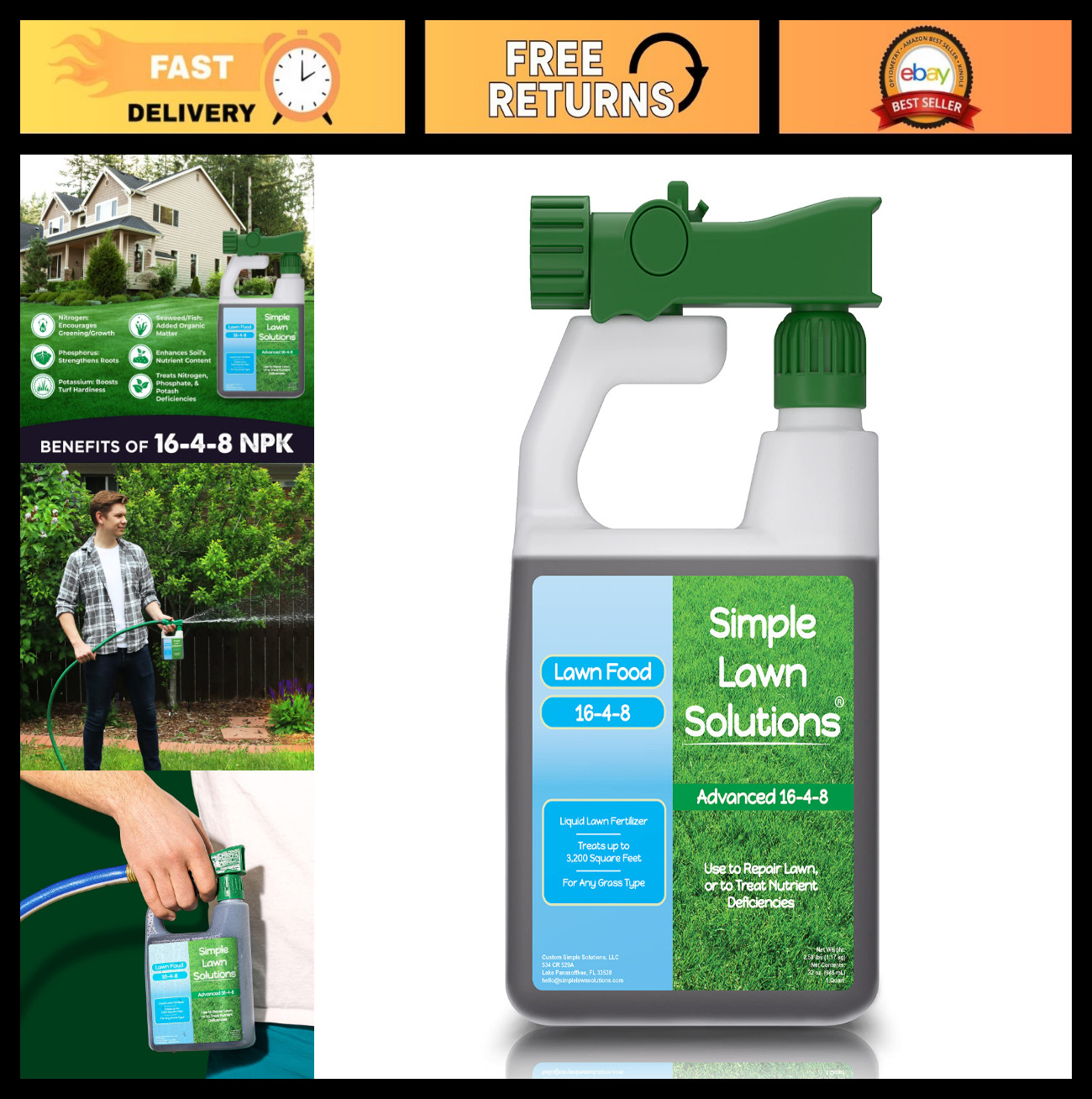 16-4-8 Liquid Lawn Fertilizer – Balanced NPK Spray for All Grass Types – 32 oz