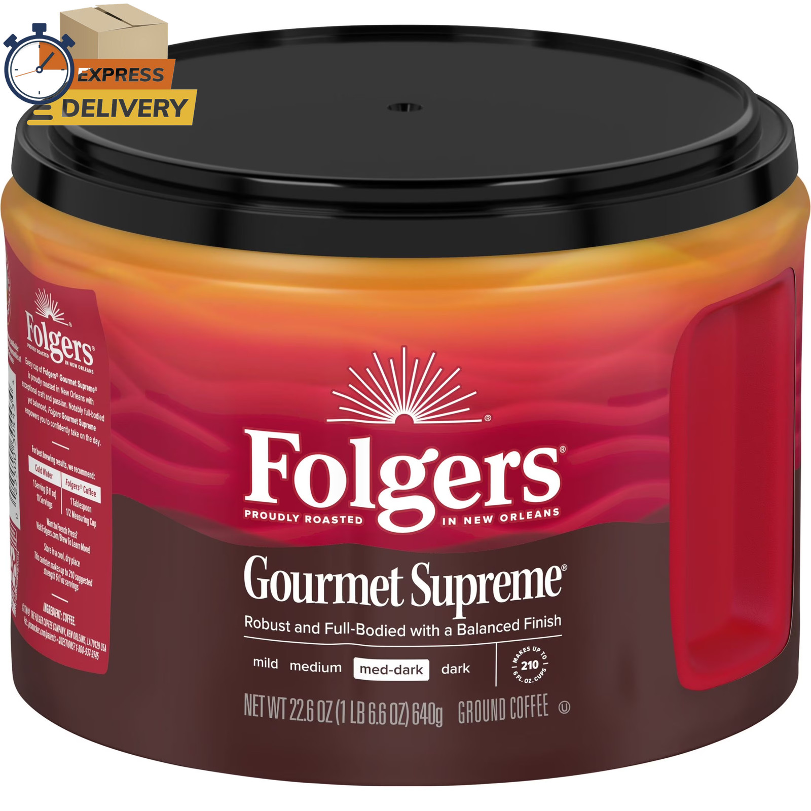 Gourmet Supreme Ground Coffee, Medium Dark Roast, 22.6 Oz Canister