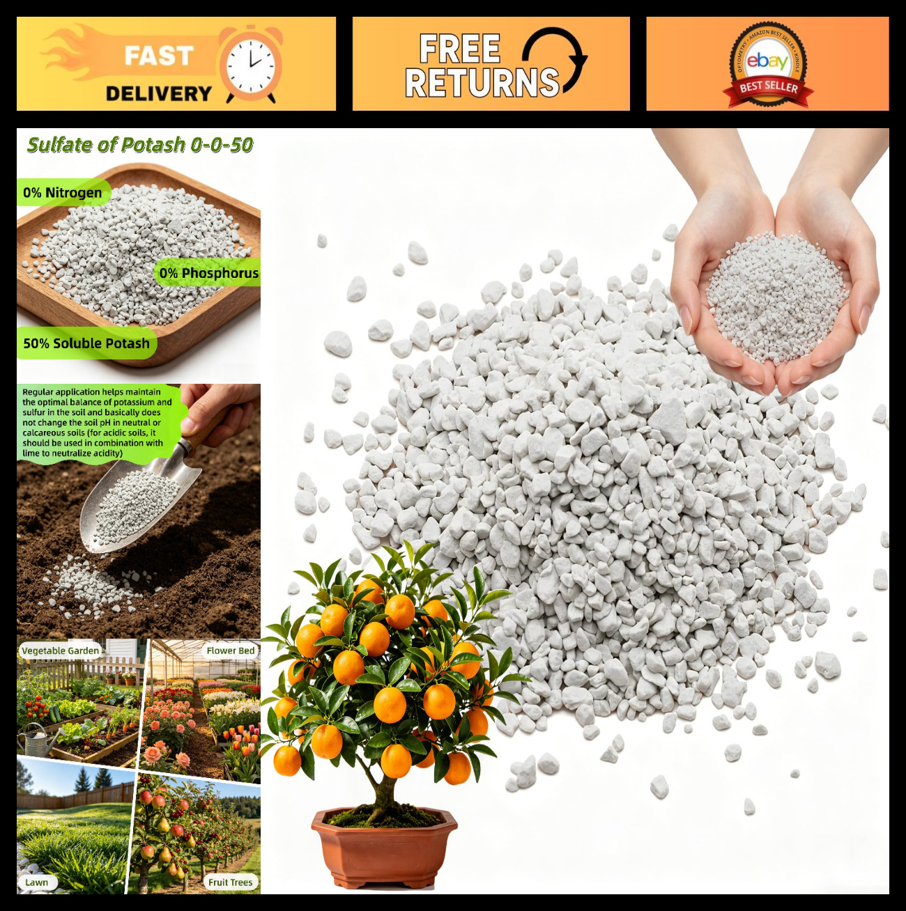 Potassium Sulfate Fertilizer 0-0-50 for Vegetable Gardens & Soil Enrichment – 3