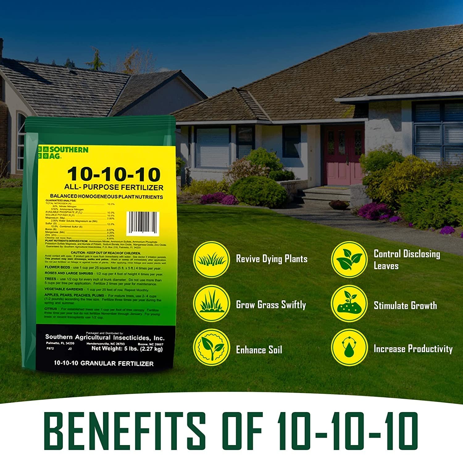 Southern Ag 10-10-10 All Purpose Granular Fertilizer 5 LB NPK Fertilizer for