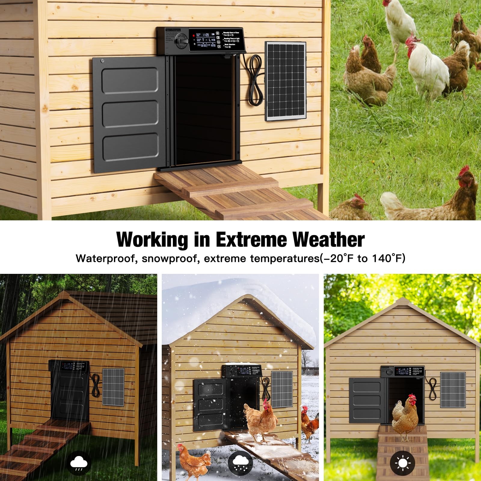 Pet Deluxe Automatic Chicken Coop Door Large Size Solar Powered Coop Door