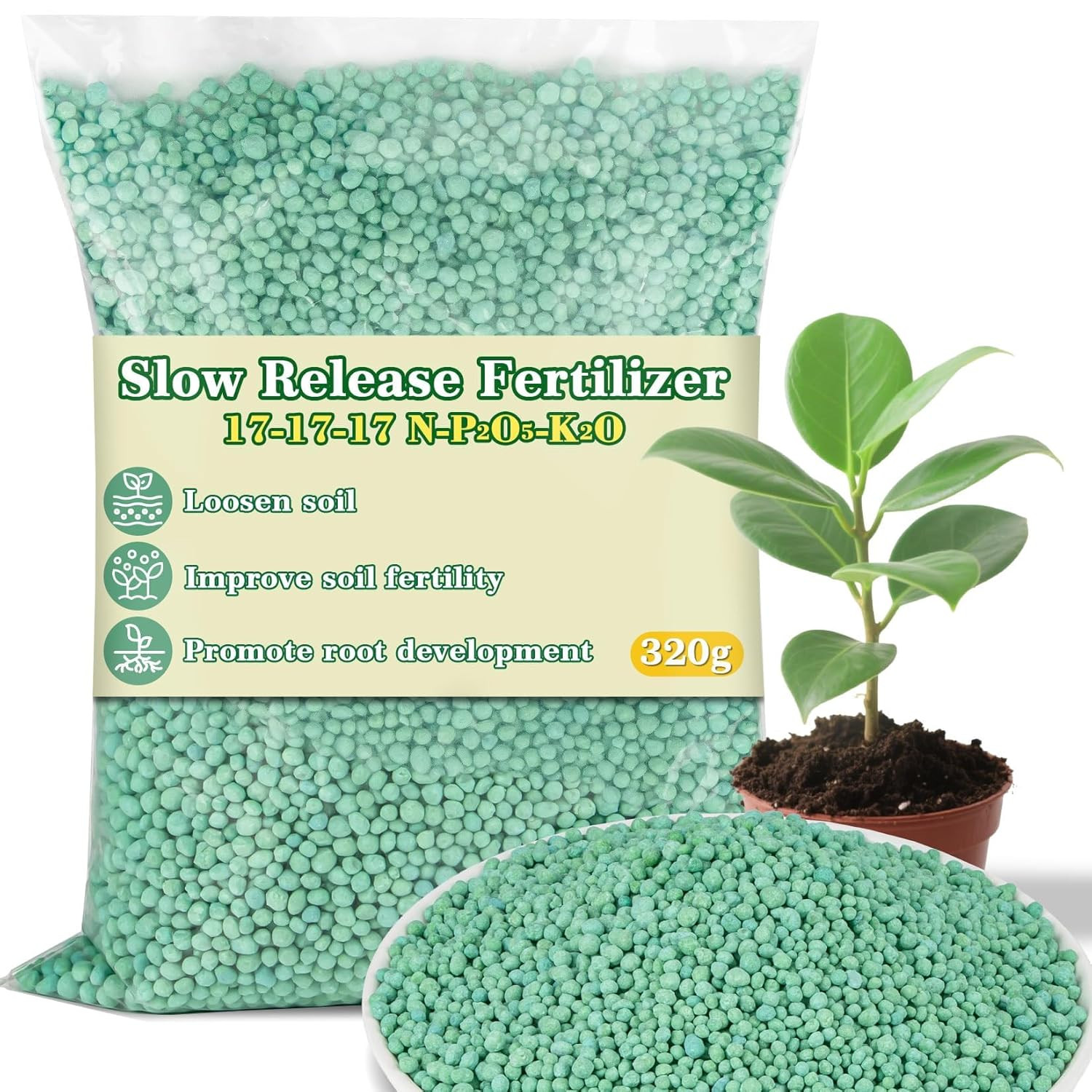 11.28OZ Slow Release Fertilizer – 17-17-17 Organic Plant Food Green