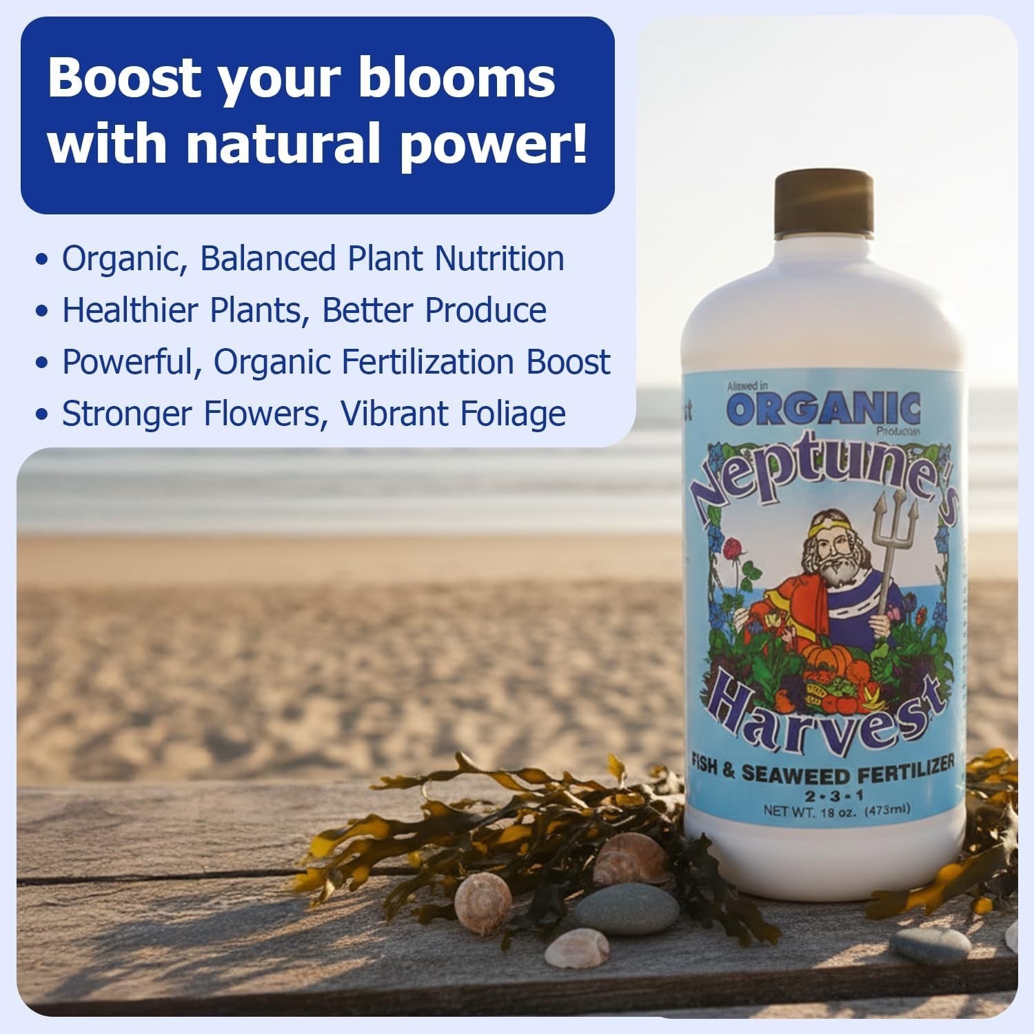 Organic Fish & Seaweed Fertilizer 2-3-1 18oz – Safe For Kids, Pets & All Plants