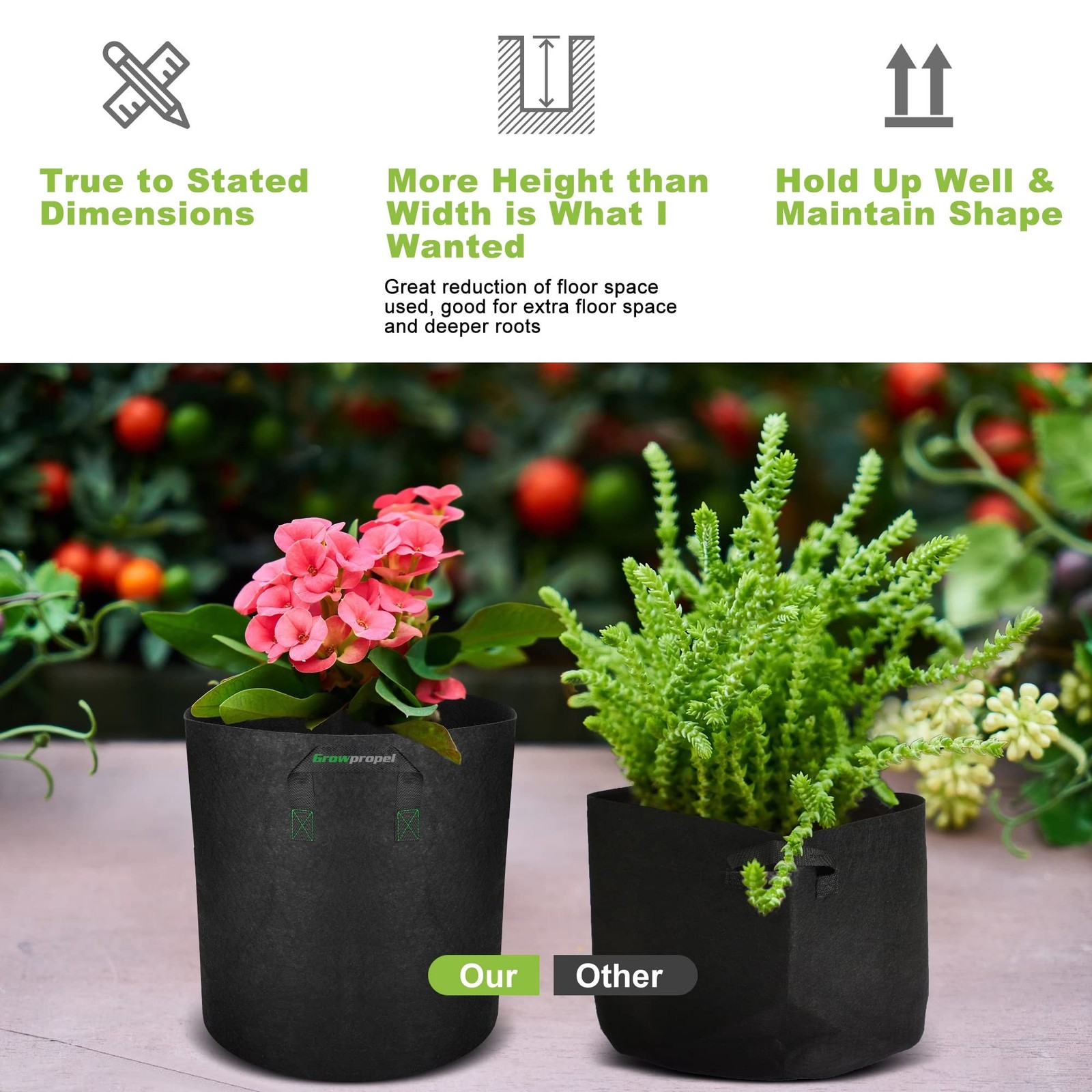 Taller Grow Bags for Deep Root Plants, 7 Gallon 8 Pack Thickened Nonwoven Fab…