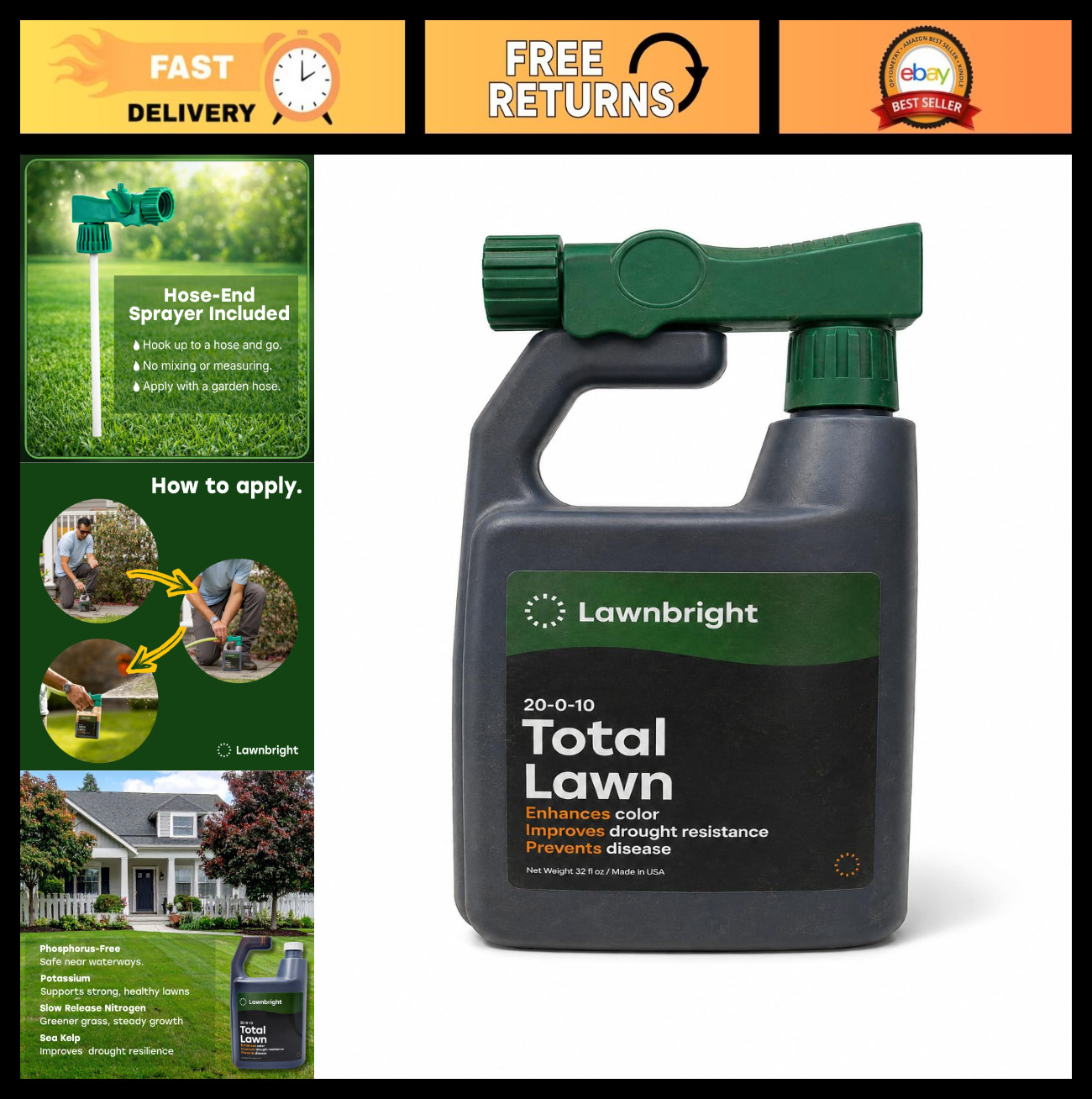 Phosphorus-Free Liquid Lawn Fertilizer Spray – 32 oz, Slow-Release Nitrogen & Po