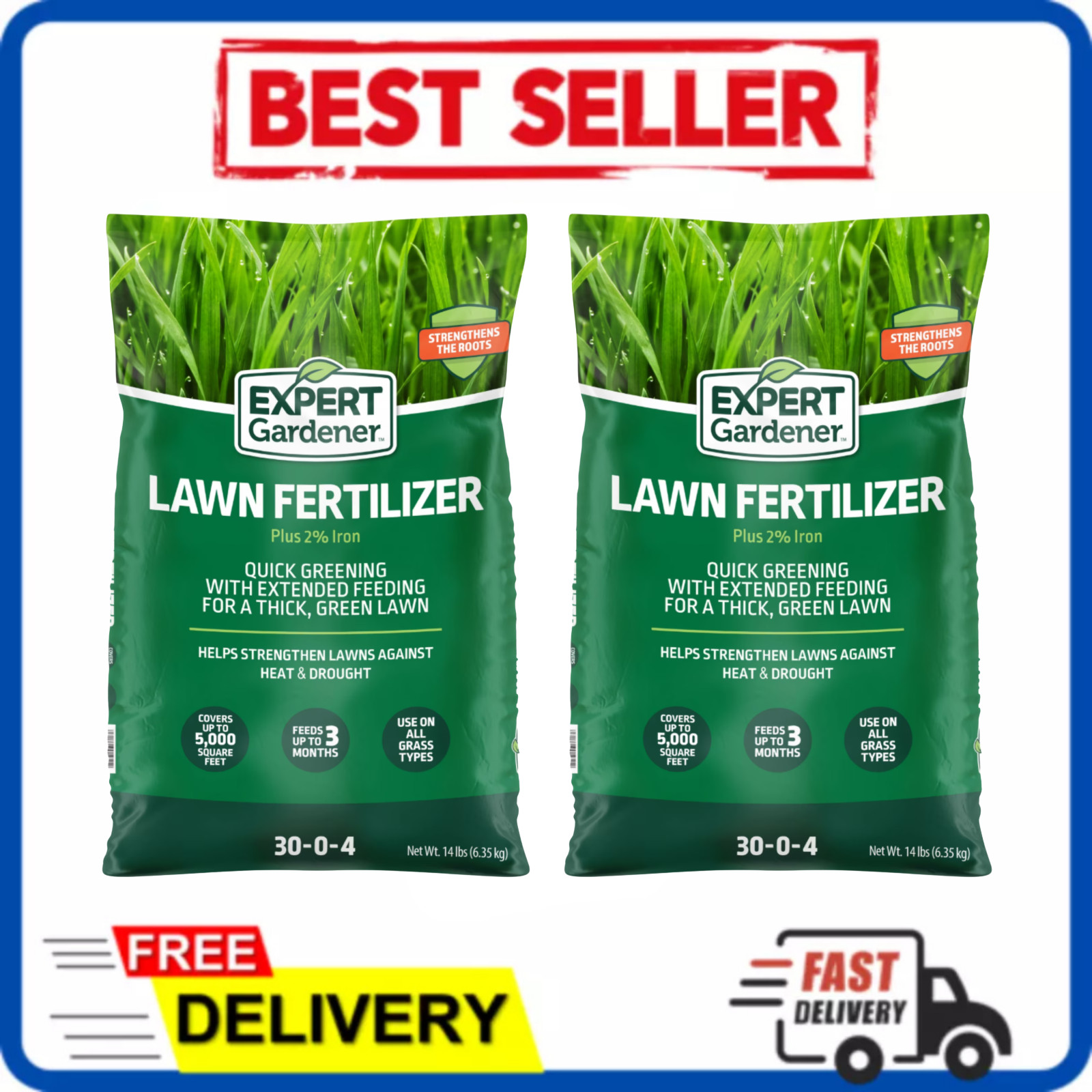 2 Pack Expert Gardener Lawn Food Fertilizer Plus 2% Iron 14lb Covers 5000 Sq Ft