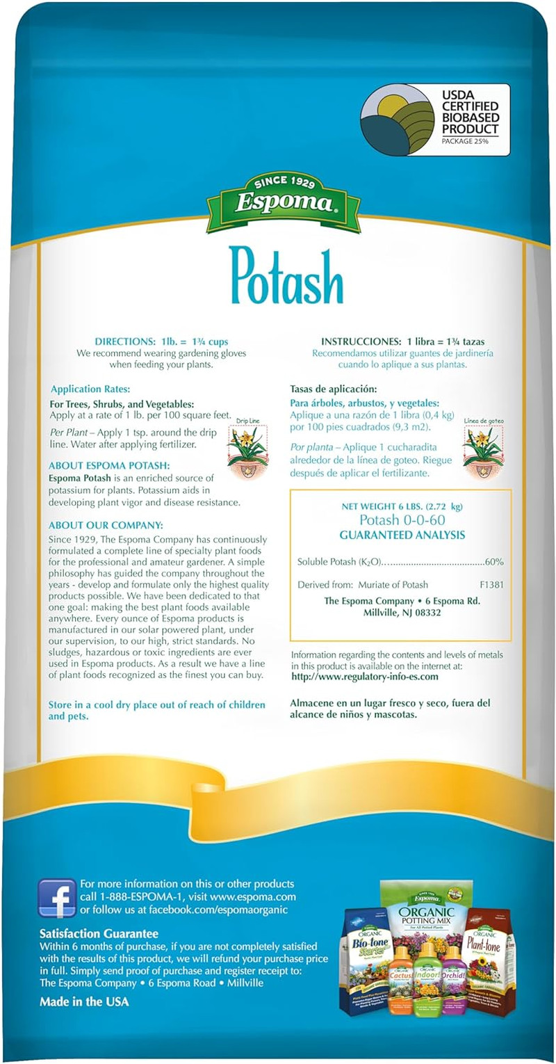 Espoma Potash 0-0-60 Potassium Fertilizer. Use for All Plants Requiring Potash S