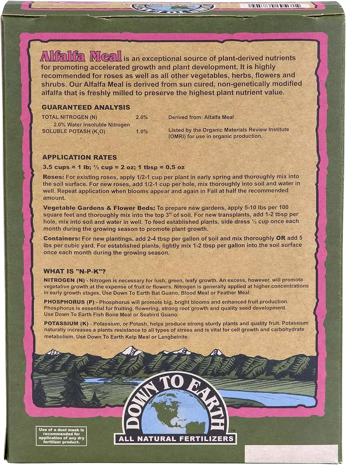 Down To Earth All Natural Fertilizers Organic Alfalfa Meal Mix 2-0-1, 4 lb