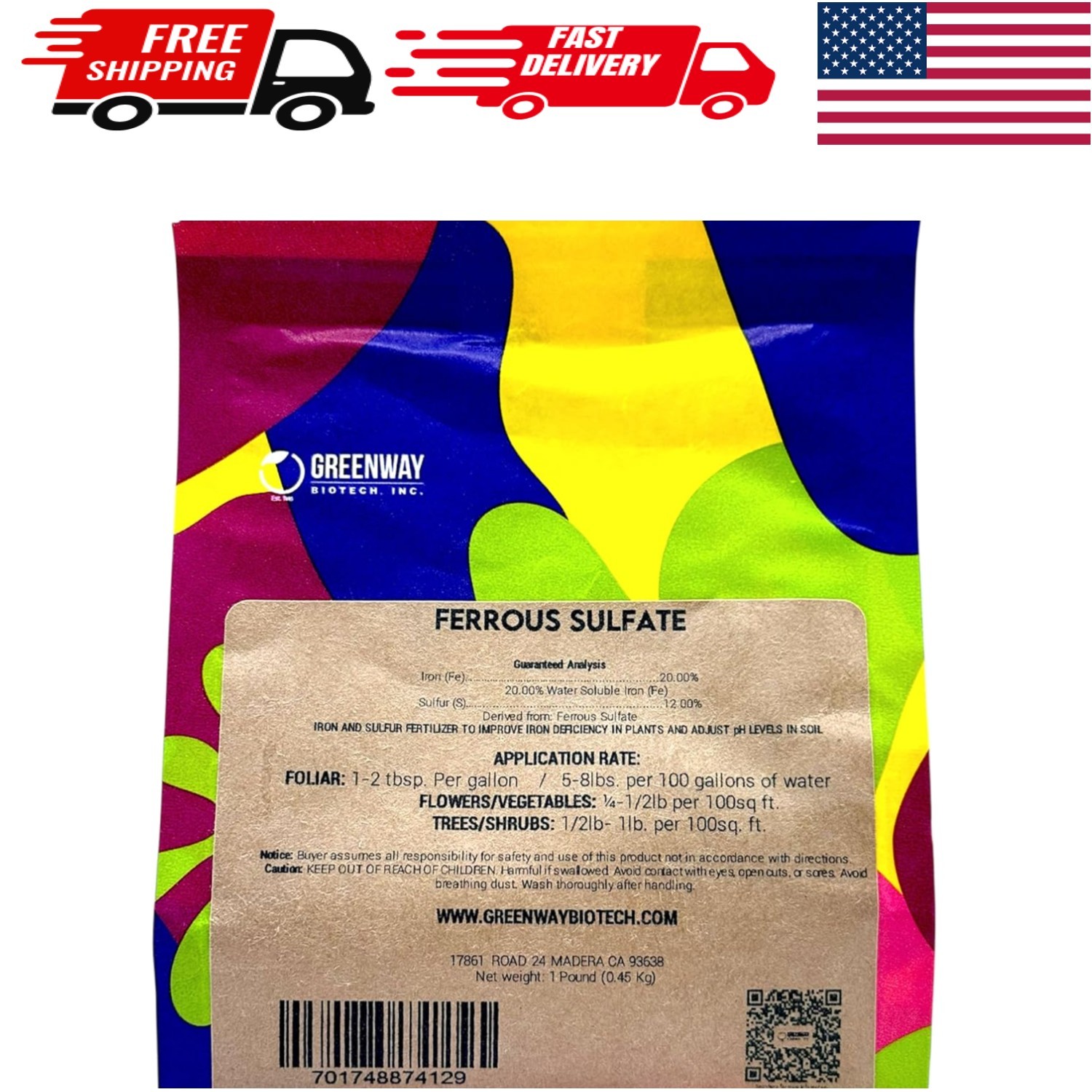 Water Soluble Ferrous Sulfate Heptahydrate – 1 lb Organic Fertilizer for Growth