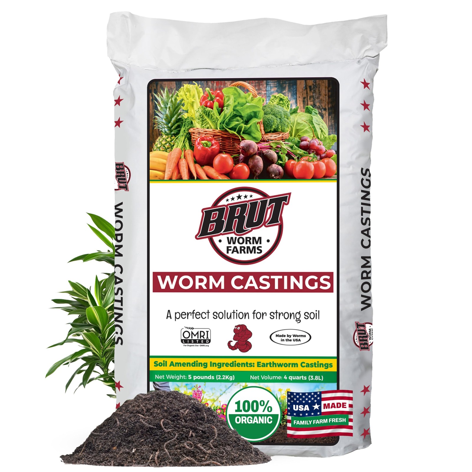 Brut Organic Worm Castings for Plants 5 LB – Natural Nutrients, Fertility Bui…