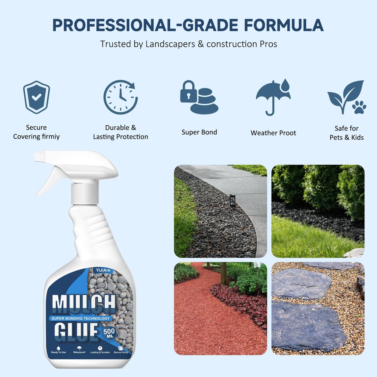 Mulch Glue, 16.9 fl oz – Sprayer Ready to Use Rock Glue for Landscape – Pet S…