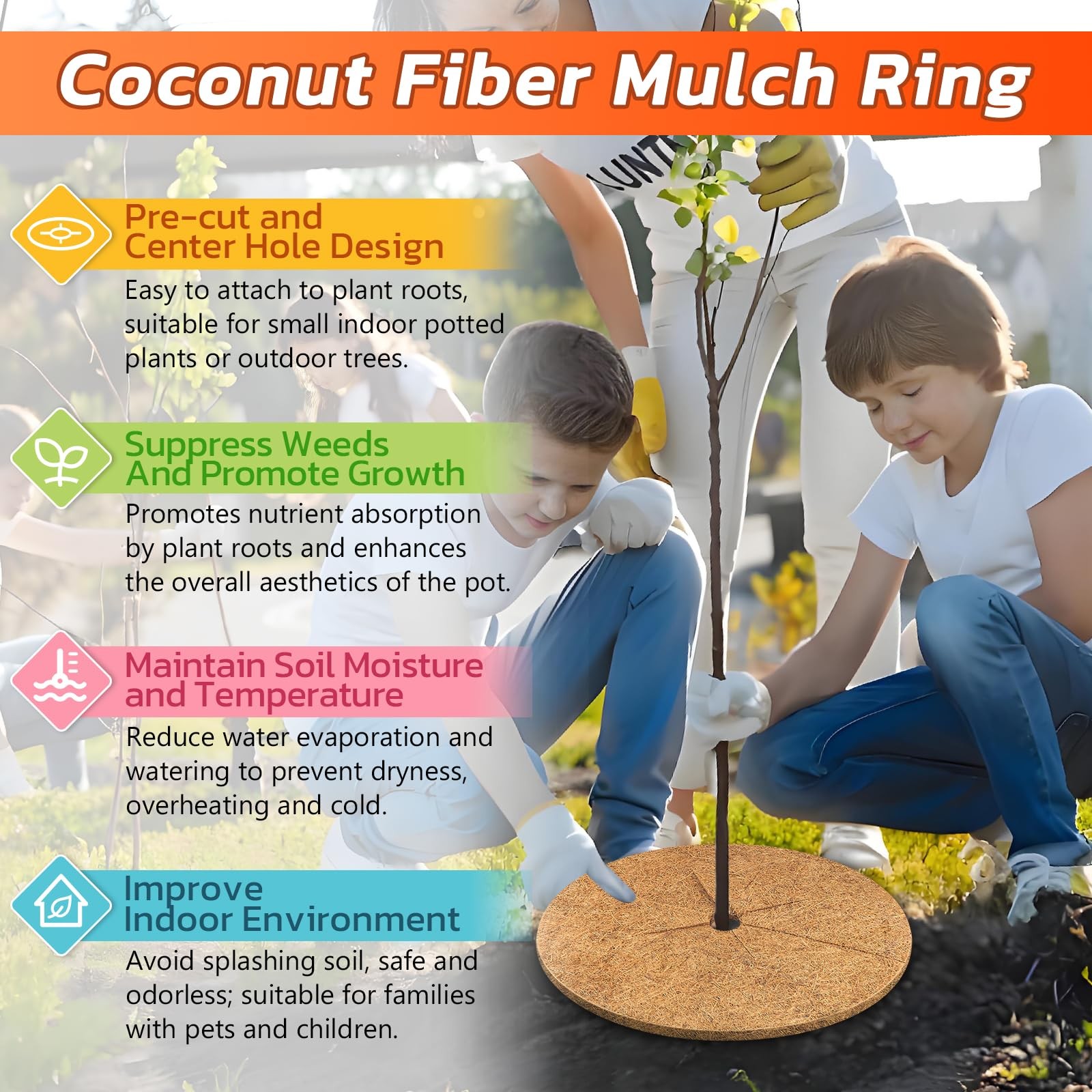 Legigo 4pcs Coconut Fiber Mulch Ring Tree Plant Protector 30 Inch, 4 Pack